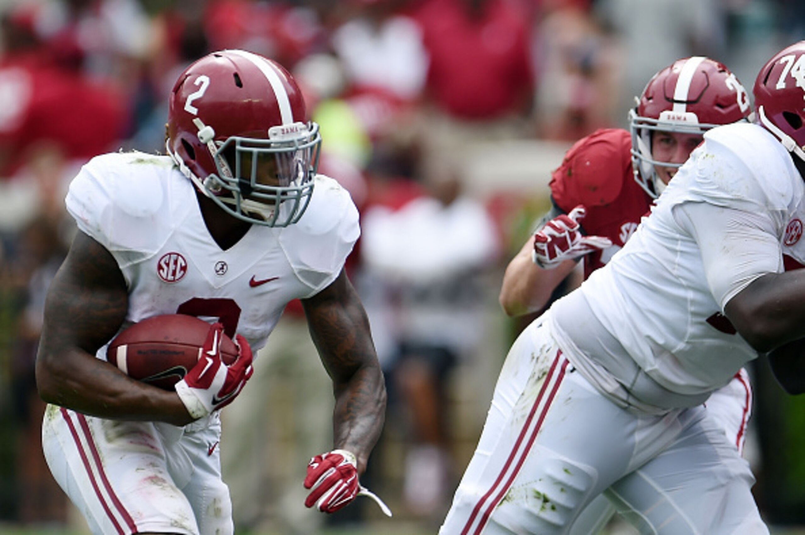 TUSCALOOSA, AL - APRIL 18:  Derrick Henry #2 of the White team rushes for a touchdown against the Crimson team during the University of Alabama A Day spring game at Bryant-Denny Stadium on April 18, 2015 in Tuscaloosa, Alabama.  (Photo by Stacy Revere/Get
