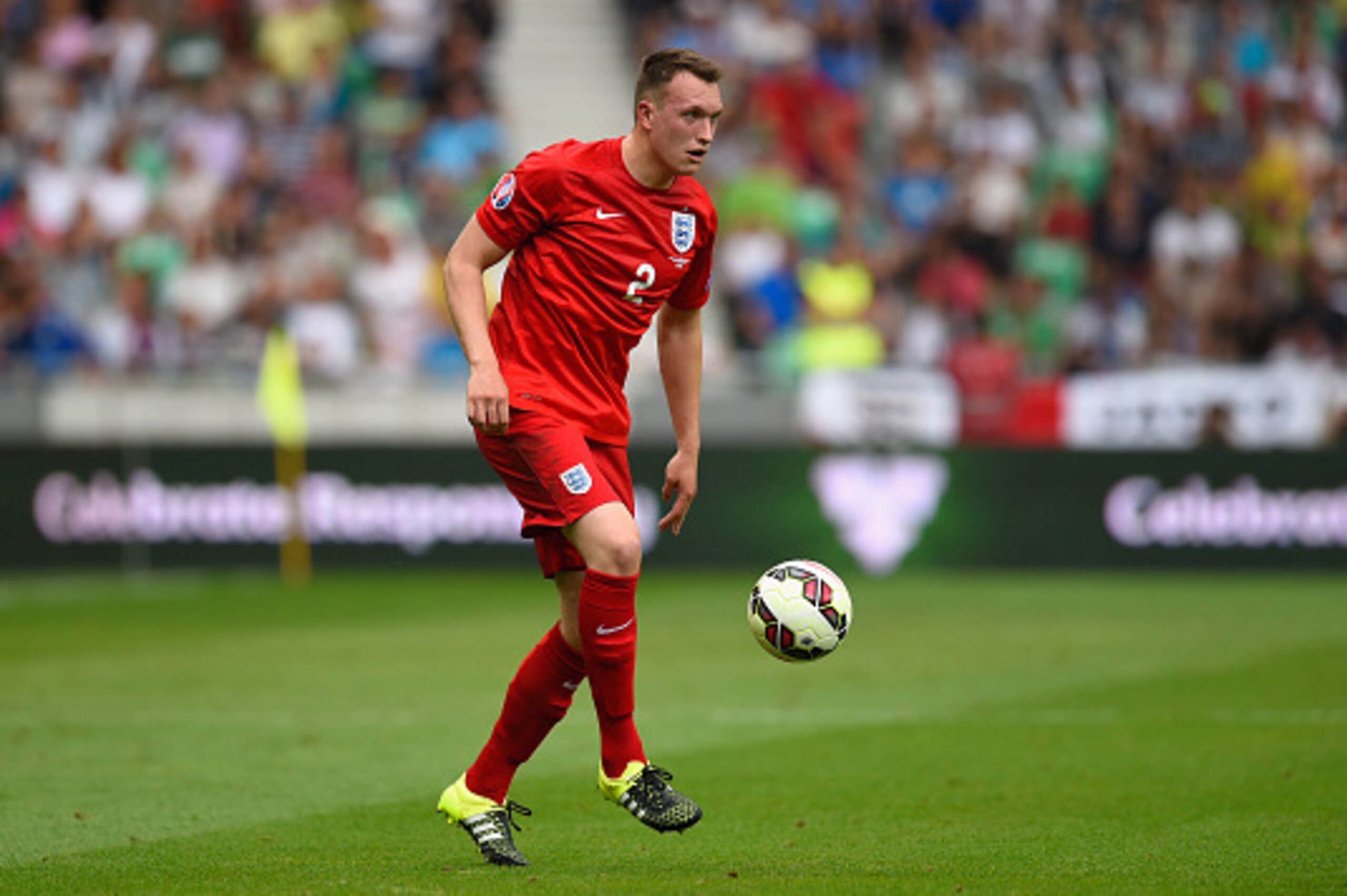 LJUBLJANA, SLOVENIA - JUNE 14:  England player Phil Jones in action during the UEFA EURO 2016 Qualifier between Slovenia and England on at the Stozice Arena on June 14, 2015 in Ljubljana, Slovenia.  (Photo by Stu Forster/Getty Images)