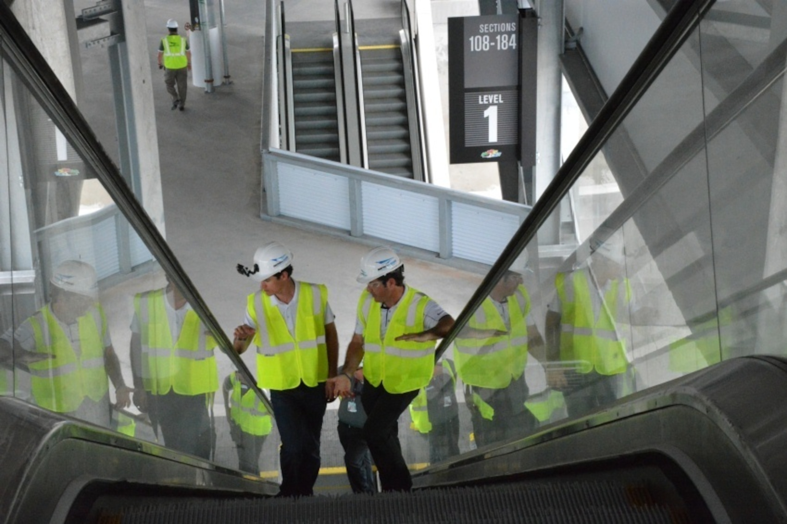 Joey Logano and Joey Chitwood III on a recent Daytona construction tour.