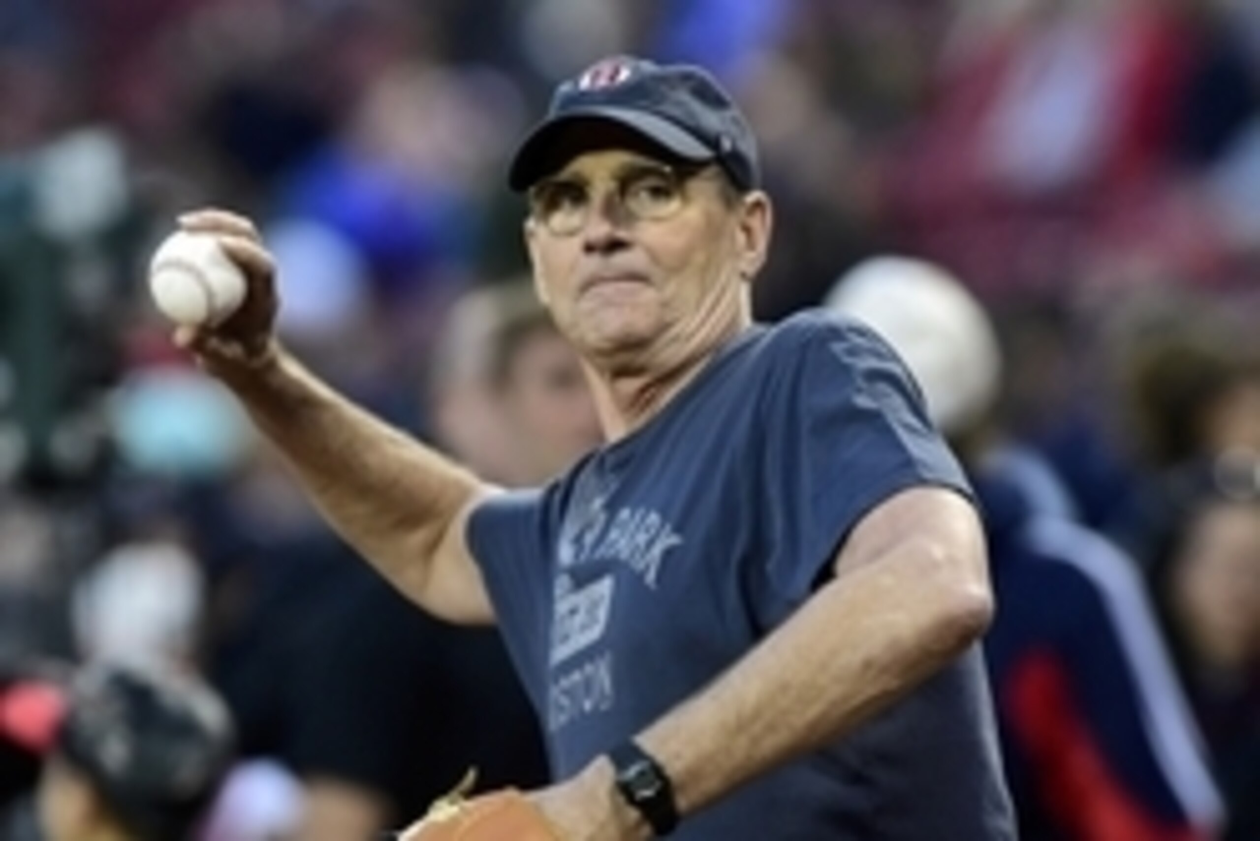May 3, 2015; Boston, MA, USA; American music artist and Massachusetts native James Taylor gets ready to throw out the first pitch in a game between the Boston Red Sox and the New York Yankees at Fenway Park. Mandatory Credit: Bob DeChiara-USA TODAY Sports
