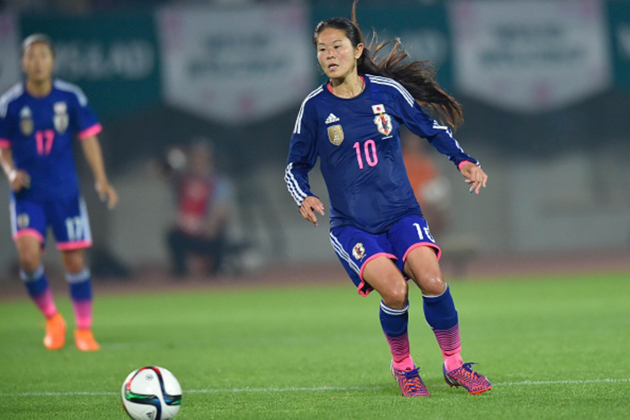 MARUGAME, JAPAN - MAY 24: Homare Sawa of Japan in action during the MS&AD Nadeshiko Cup 2015 women's soccer international friendly match between Japan and New Zealand at Kagawa Prefectural Marugame Stadium on May 24, 2015 in Marugame, Japan.  (Photo by Ko