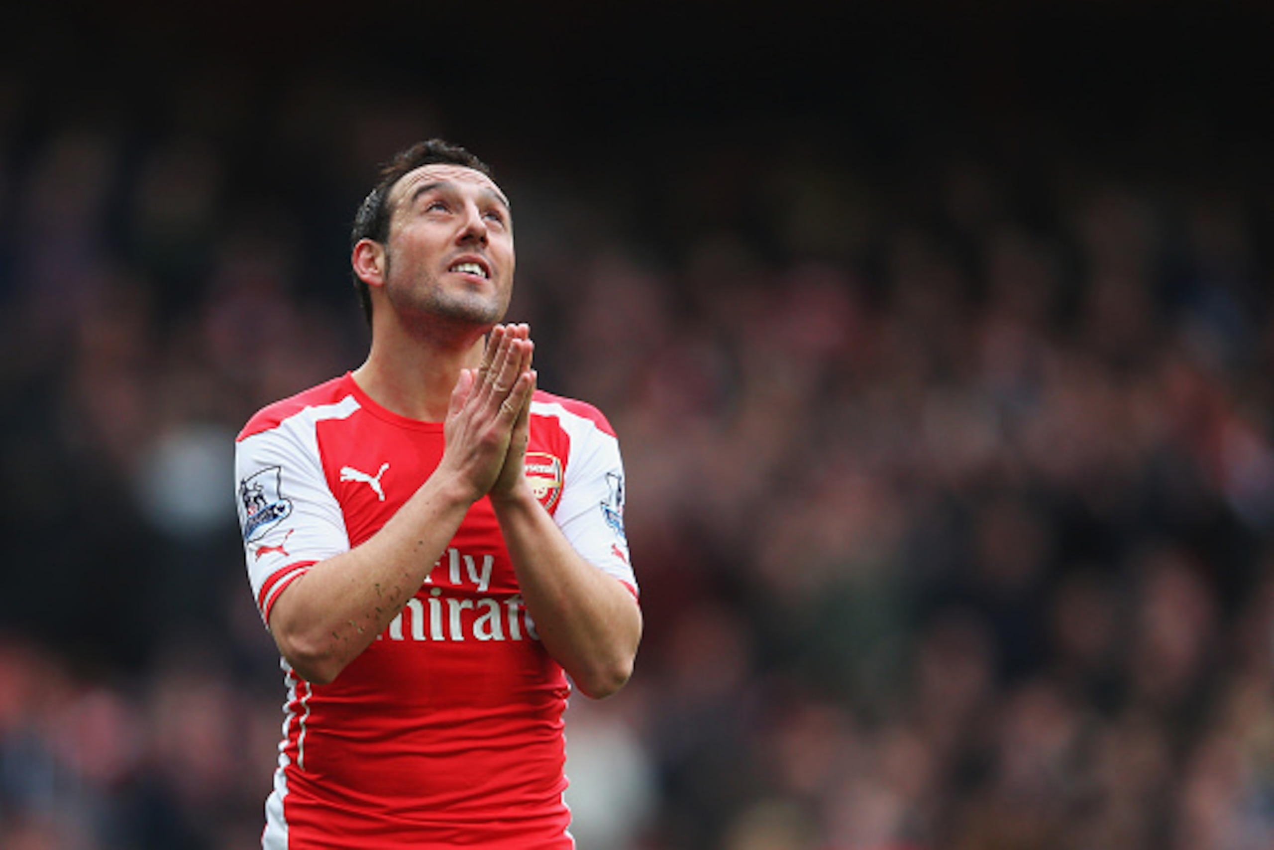 LONDON, ENGLAND - APRIL 04:  Santi Cazorla of Arsenal reacts during the Barclays Premier League match between Arsenal and Liverpool at Emirates Stadium on April 4, 2015 in London, England.  (Photo by Paul Gilham/Getty Images)