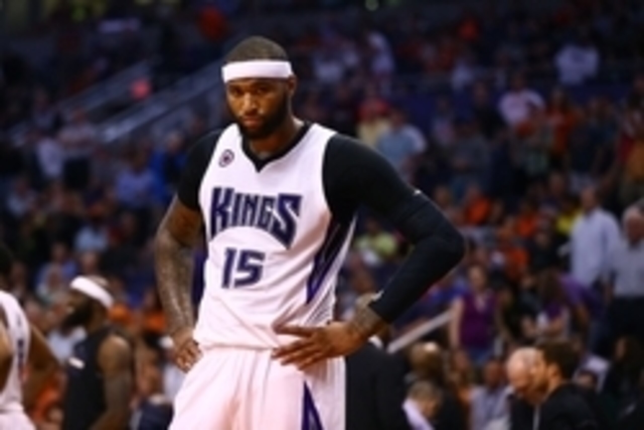 Mar 25, 2015; Phoenix, AZ, USA; Sacramento Kings center DeMarcus Cousins (15) against the Phoenix Suns at US Airways Center. The Kings defeated the Suns 108-99. Mandatory Credit: Mark J. Rebilas-USA TODAY Sports
