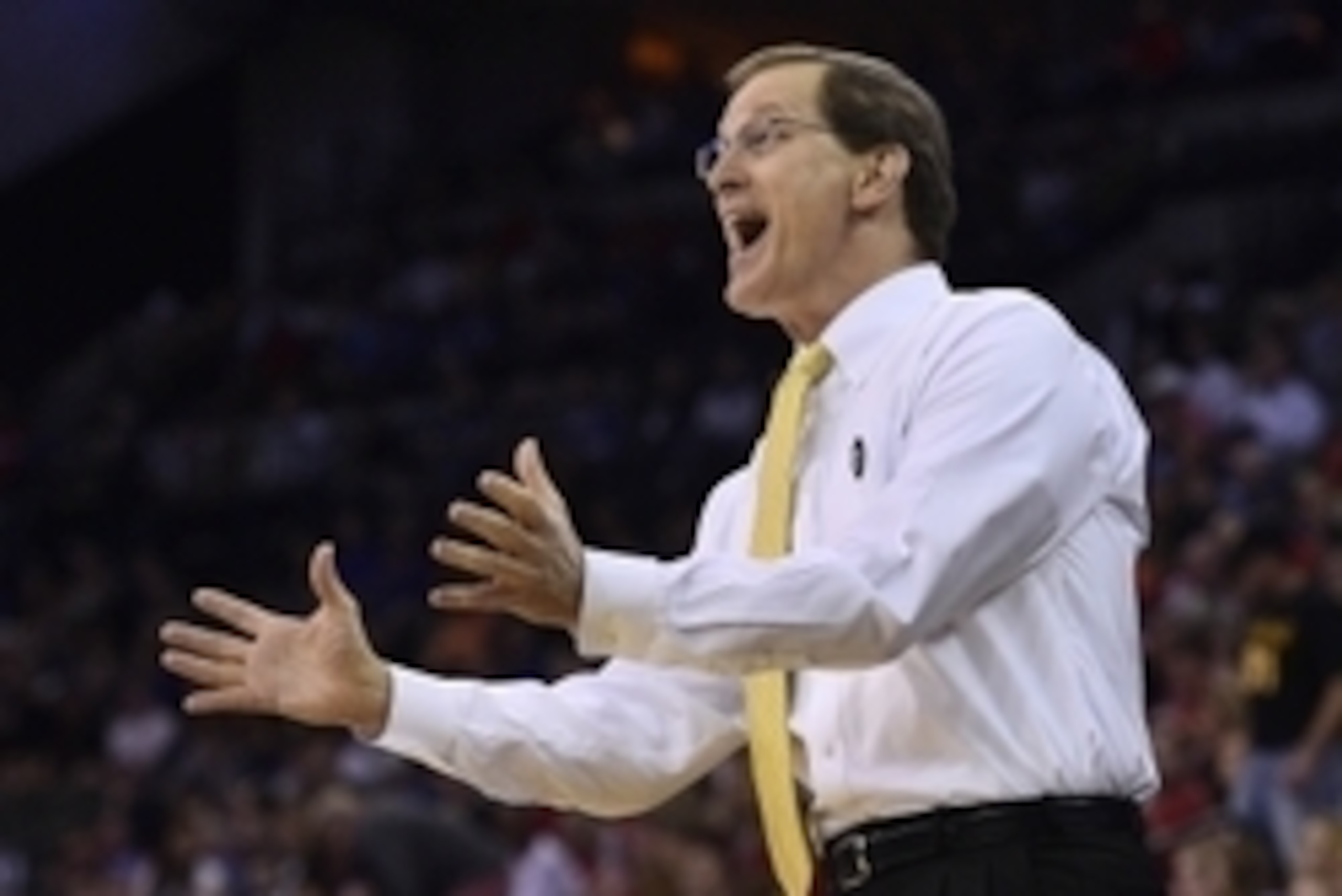 Mar 22, 2015; Omaha, NE, USA; Oregon Ducks head coach Dana Altman during the first half in the third round of the 2015 NCAA Tournament against the Wisconsin Badgers at CenturyLink Center. Mandatory Credit: Jasen Vinlove-USA TODAY Sports