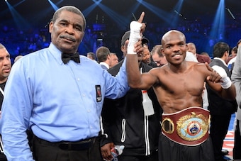 LAS VEGAS, NV - JUNE 09:  Timothy Bradley (R) has his hand raised in victory after defeating Manny Pacquiao by split decision to win the WBO welterweight championship at MGM Grand Garden Arena on June 9, 2012 in Las Vegas, Nevada.  (Photo by Kevork Djanse