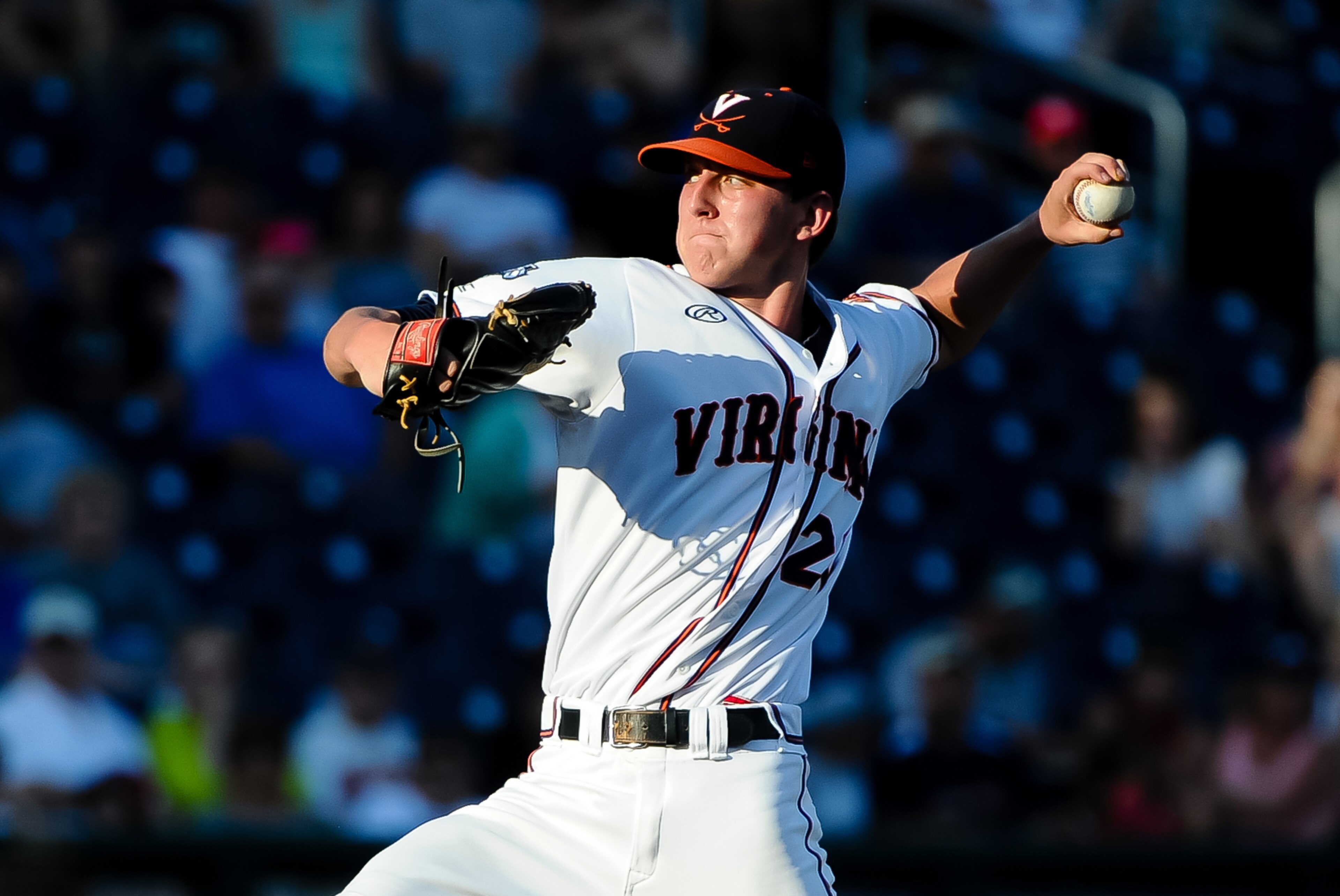 Jun 20, 2015; Omaha, NE, USA; Virginia Cavaliers pitcher Brandon Waddell (20) pitches against the Florida Gators in the 2015 College World Series at TD Ameritrade Park. Mandatory Credit: Steven Branscombe-USA TODAY Sports Jun 20, 2015; Omaha, NE, USA; Virginia Cavaliers pitcher Brandon Waddell (20) pitches against the Florida Gators in the 2015 College World Series at TD Ameritrade Park. Mandatory Credit: Steven Branscombe-USA TODAY Sports