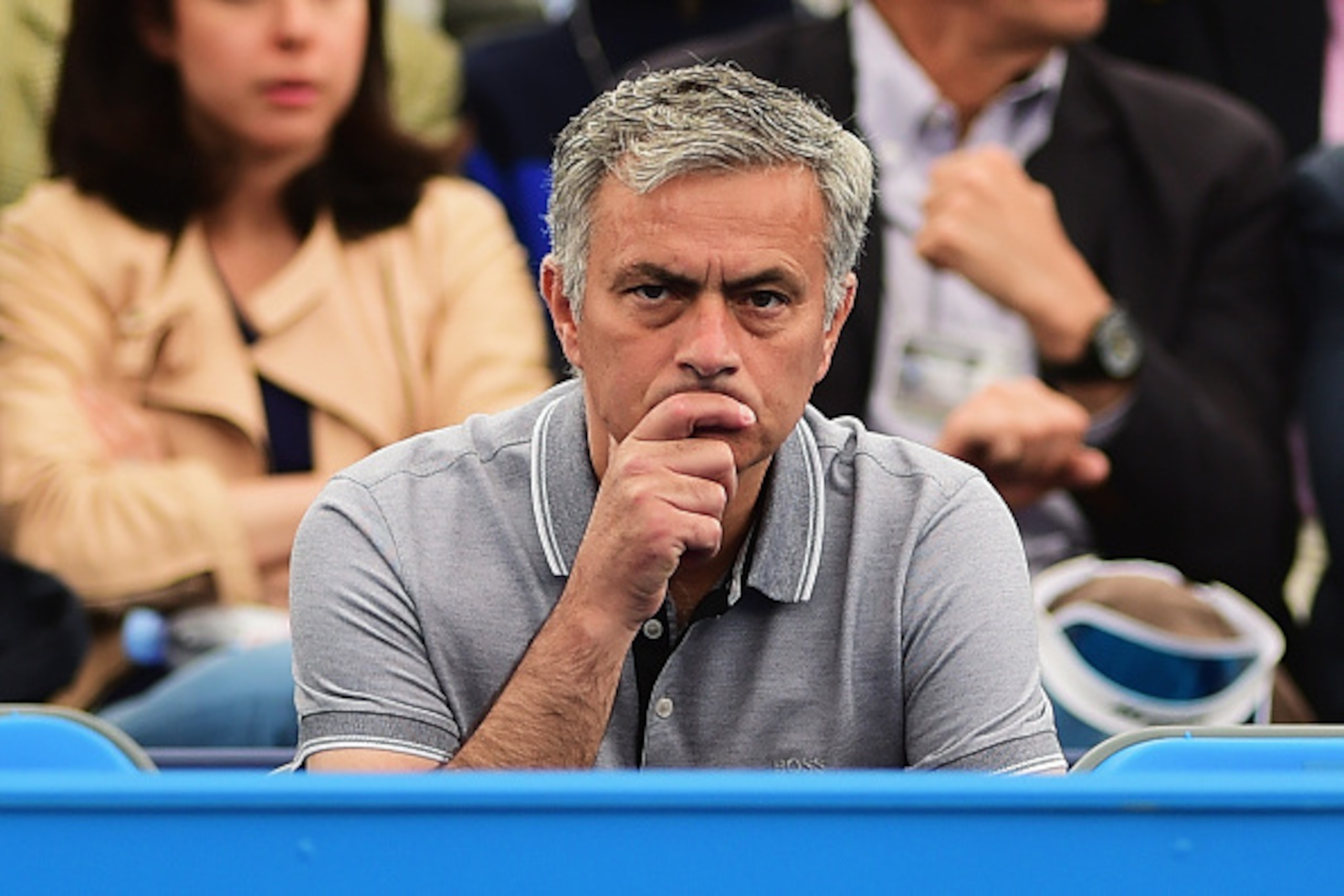 LONDON, ENGLAND - JUNE 20:  Chelsea manager Jose Mourinho watches the match between Kevin Anderson of South Africa and Gilles Simon of France during day six of the Aegon Championships at Queen's Club on June 20, 2015 in London, England.  (Photo by Shaun B