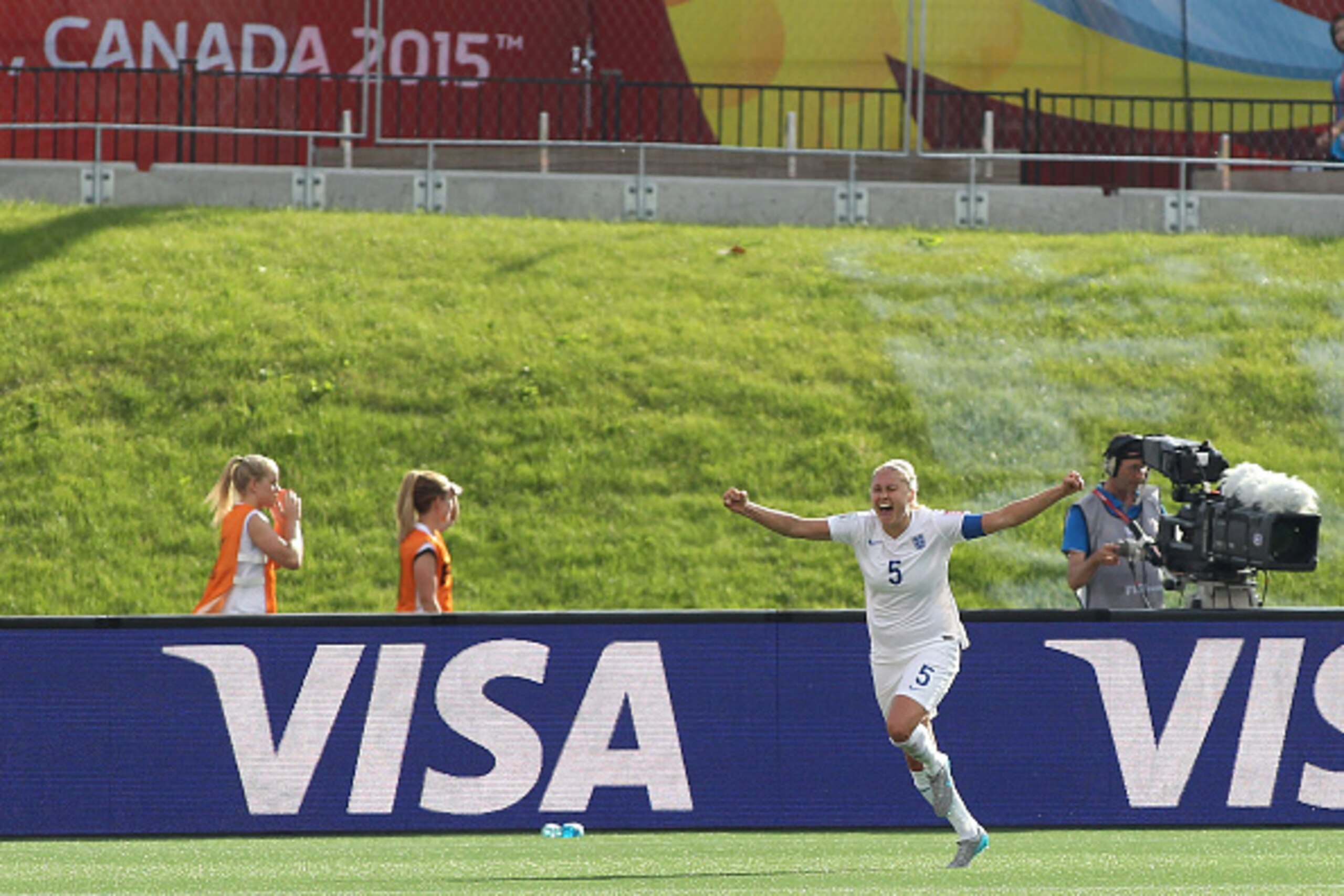 OTTAWA, ON - JUNE 22: Steph Houghton #5 of England celebrates her goal against Norway during the FIFA Women's World Cup Canada 2015 round of 16 match between Norway and England at Lansdowne Stadium on June 22, 2015 in Ottawa, Canada.  (Photo by Francois L
