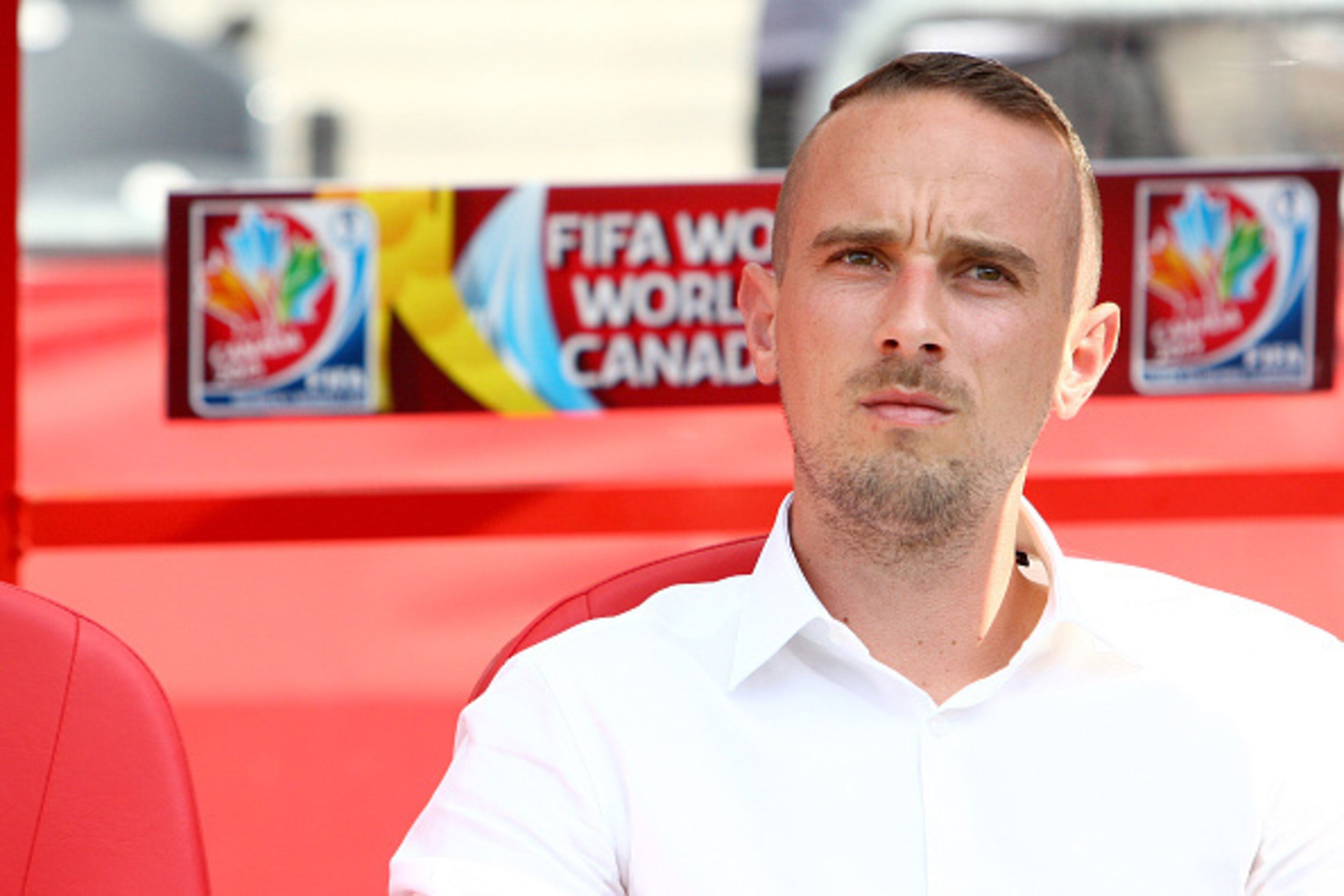 OTTAWA, ON - JUNE 22:  Head coach Mark Sampson of Team England looks on prior to a match against Norway during the FIFA Women's World Cup Canada 2015 round of 16 match between Norway and England at Lansdowne Stadium on June 22, 2015 in Ottawa, Canada.  (P