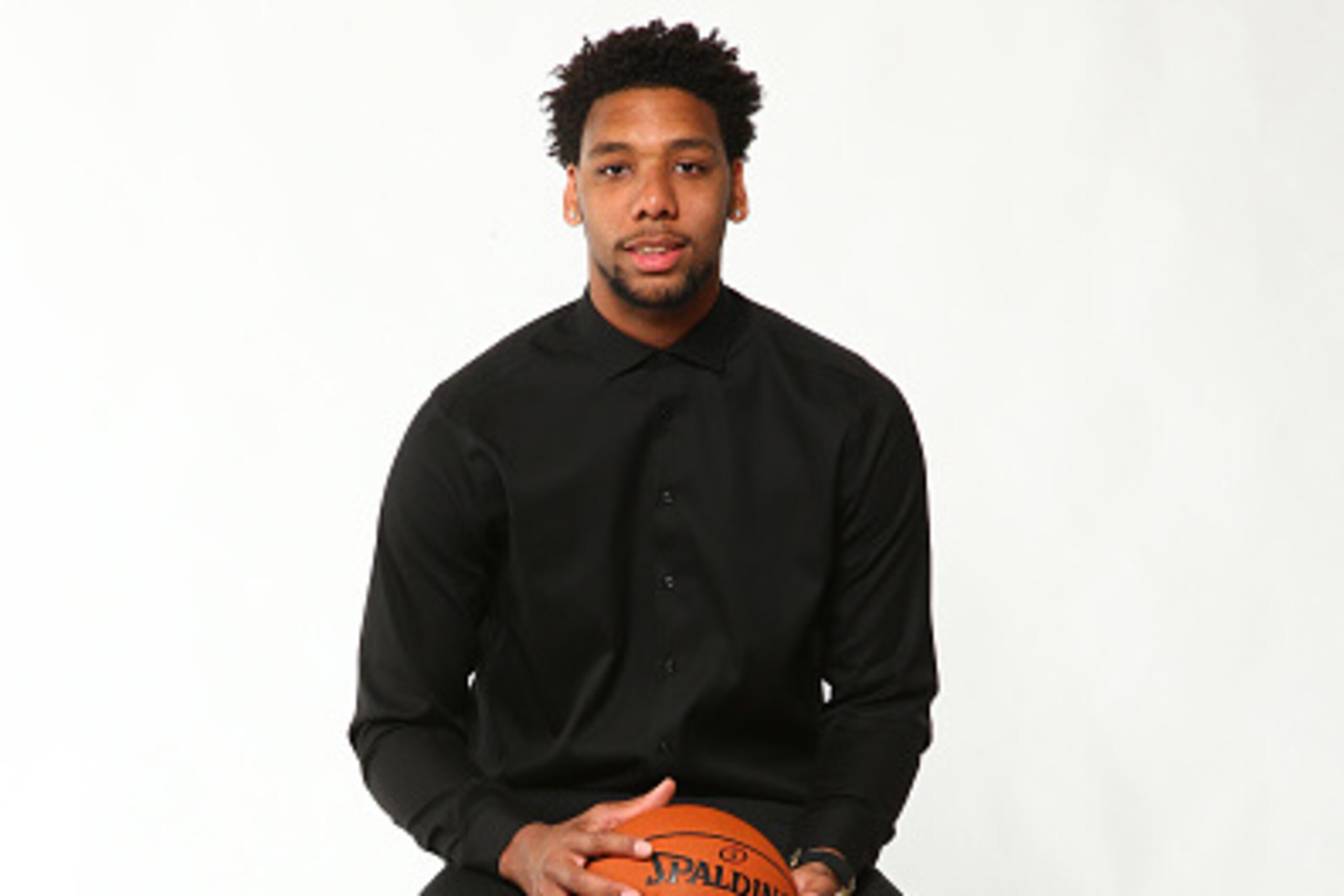 NEW YORK - JUNE 24: NBA Draft Prospect, Jahlil Okafor poses for portraits during media availability and circuit as part of the 2015 NBA Draft on June 24, 2015 at the Westin Times Square in New York City. NOTE TO USER: User expressly acknowledges and agree