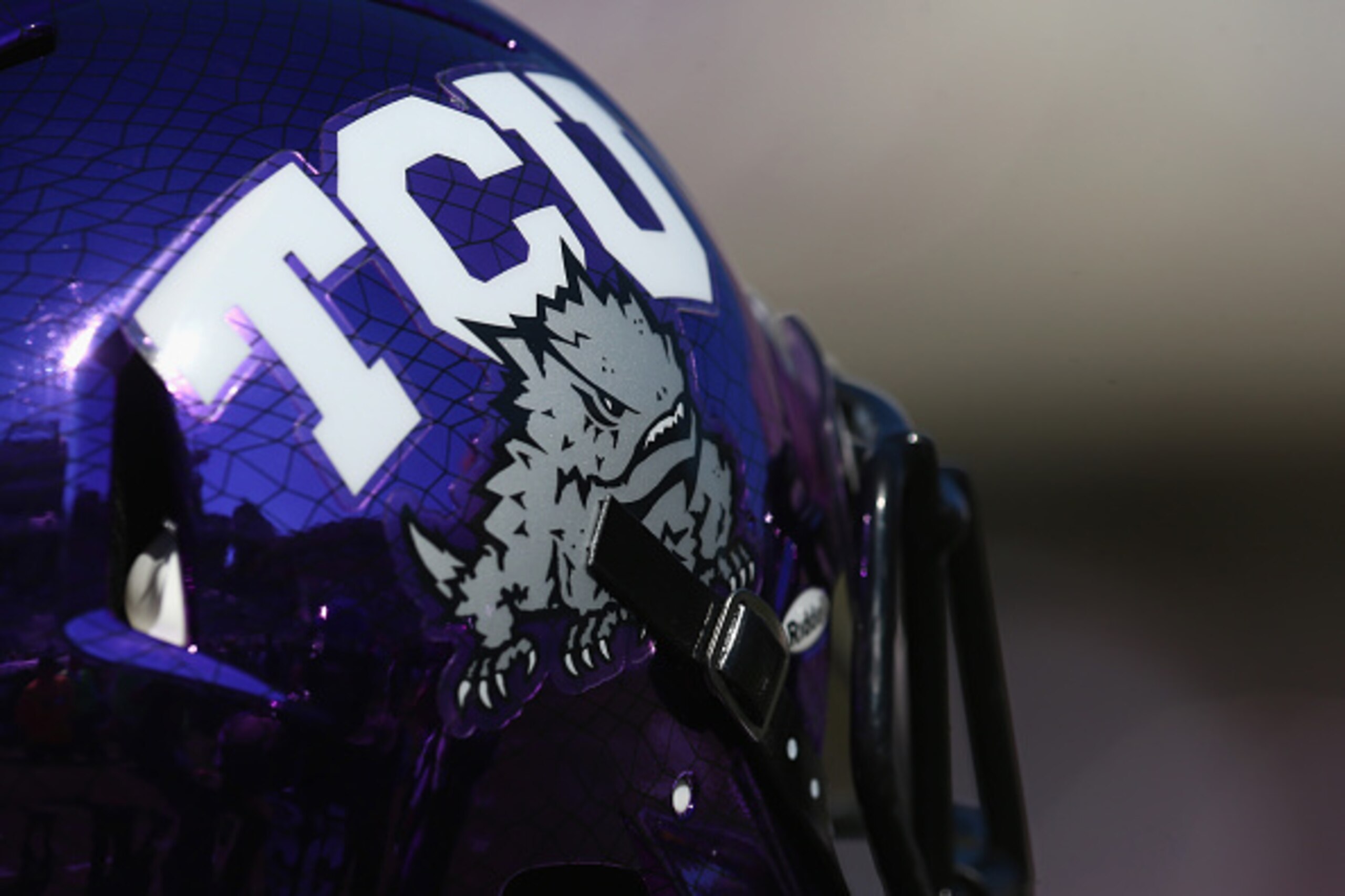 FORT WORTH, TX - OCTOBER 25: A detail of the TCU Horned Frogs helmet at Amon G. Carter Stadium on October 25, 2014 in Fort Worth, Texas. (Photo by Ronald Martinez/Getty Images) FORT WORTH, TX - OCTOBER 25: A detail of the TCU Horned Frogs helmet at Amon G. Carter Stadium on October 25, 2014 in Fort Worth, Texas. (Photo by Ronald Martinez/Getty Images)