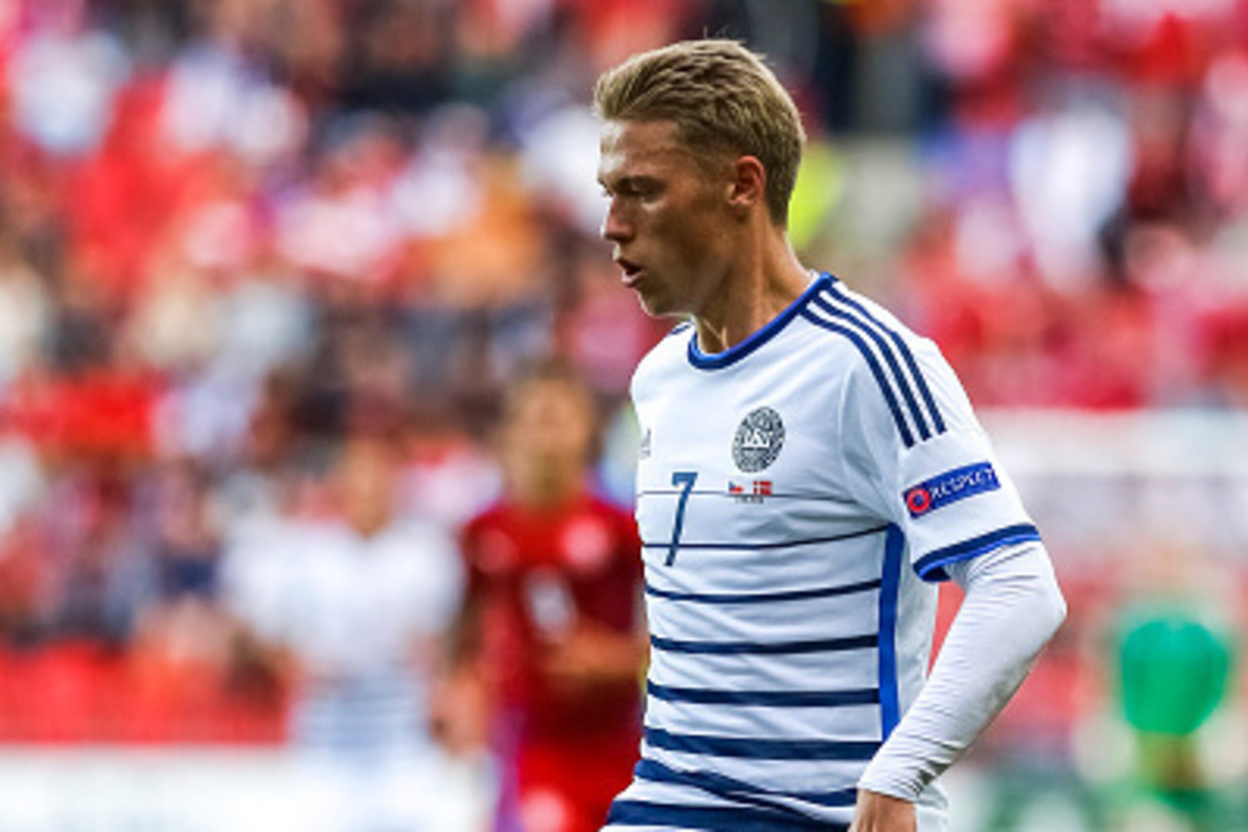 PRAGUE, CZECH REPUBLIC - JUNE 17:  Viktor Fischer of Denmark in action during UEFA U21 European Championship Group A match between Czech Republic and Denmark at Eden Stadium on June 17, 2015 in Prague, Czech Republic.  (Photo by Matej Divizna/Getty Images