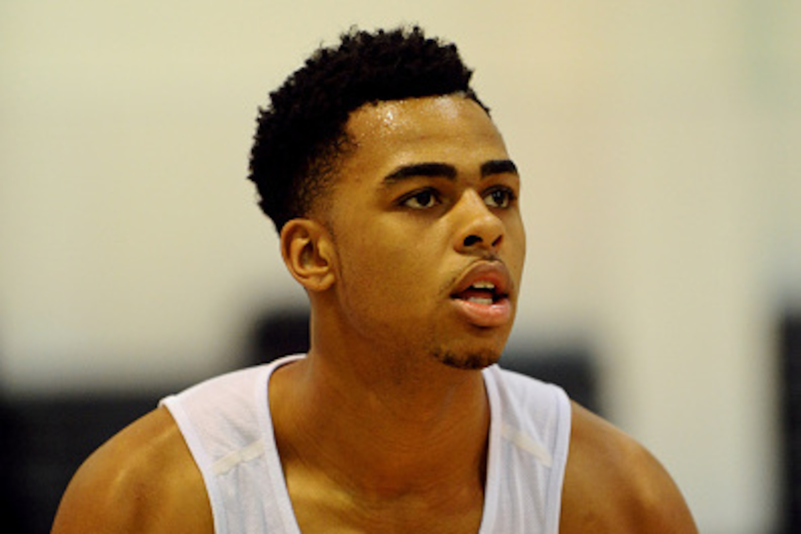 THOUSAND OAKS, CA - MAY 28:  NBA Draft Prospect, D'Angelo Russell works out on May 28, 2015 at The Spectrum Club/Pro Active Sports Performance Lab in Thousand Oaks, California. NOTE TO USER: User expressly acknowledges and agrees that, by downloading and/