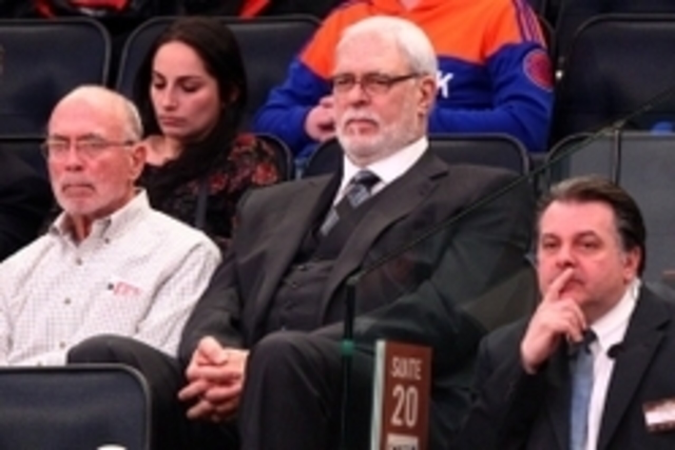 Mar 3, 2015; New York, NY, USA; New York Knicks president Phil Jackson watches during the second quarter against the Sacramento Kings at Madison Square Garden. Mandatory Credit: Brad Penner-USA TODAY Sports