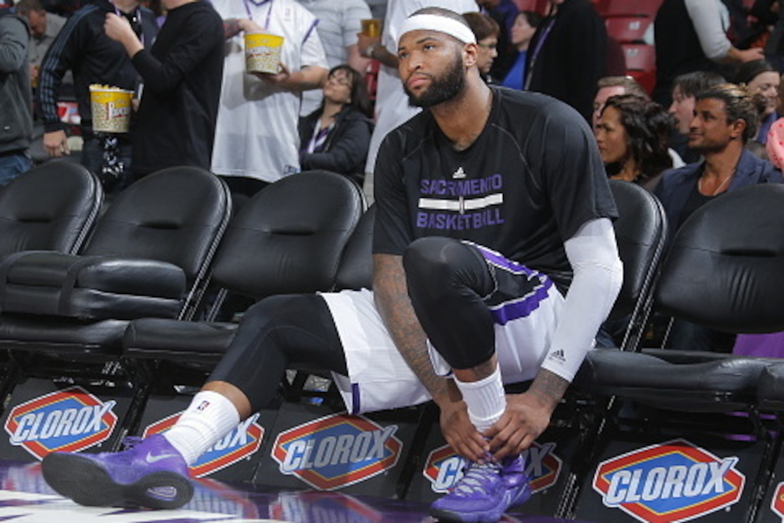 SACRAMENTO, CA - APRIL 5: DeMarcus Cousins #15 of the Sacramento Kings warms up against the Utah Jazz on April 5, 2015 at Sleep Train Arena in Sacramento, California. NOTE TO USER: User expressly acknowledges and agrees that, by downloading and or using t