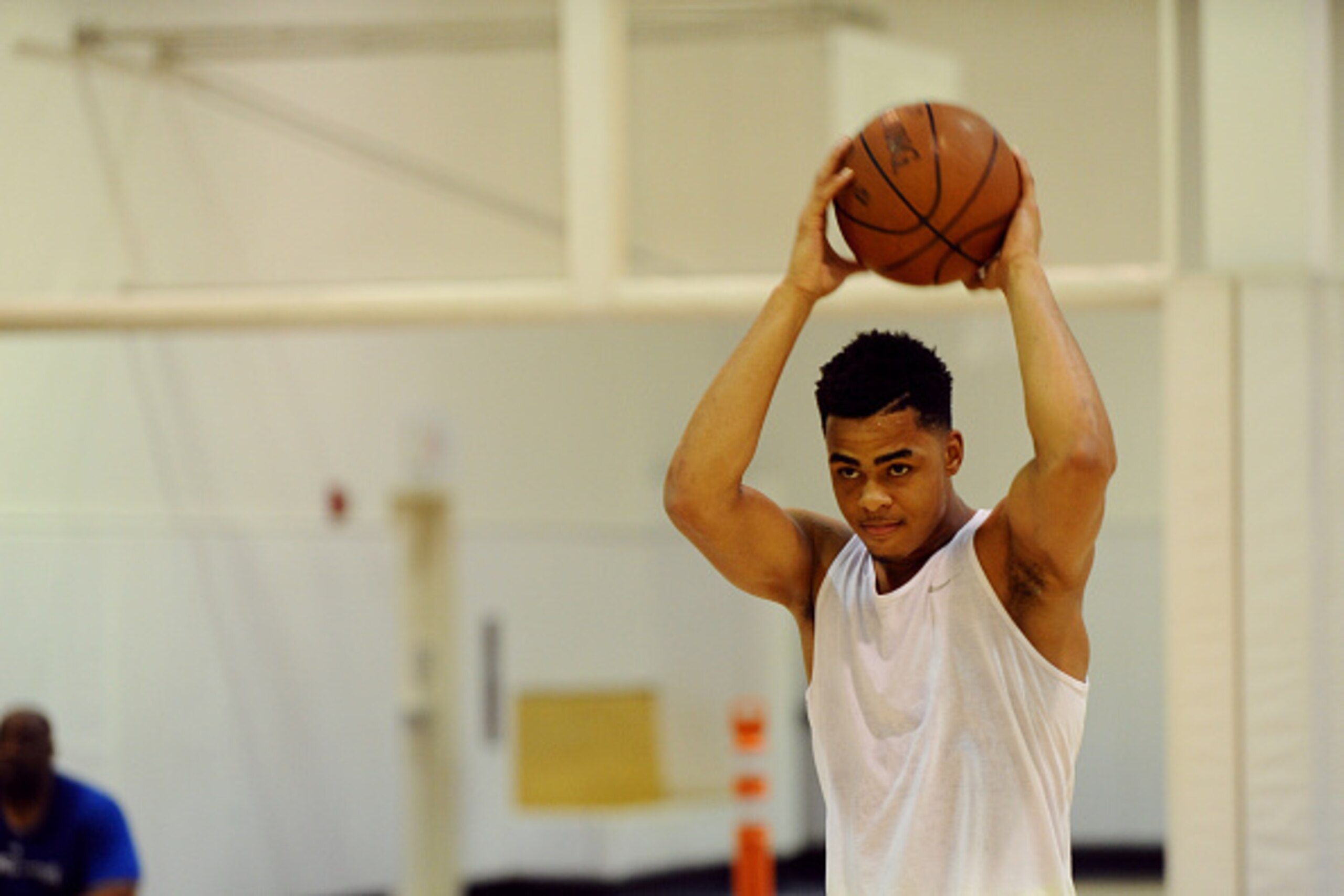 THOUSAND OAKS, CA - MAY 28:  NBA Draft Prospect, D'Angelo Russell works out on May 28, 2015 at The Spectrum Club/Pro Active Sports Performance Lab in Thousand Oaks, California. NOTE TO USER: User expressly acknowledges and agrees that, by downloading and/