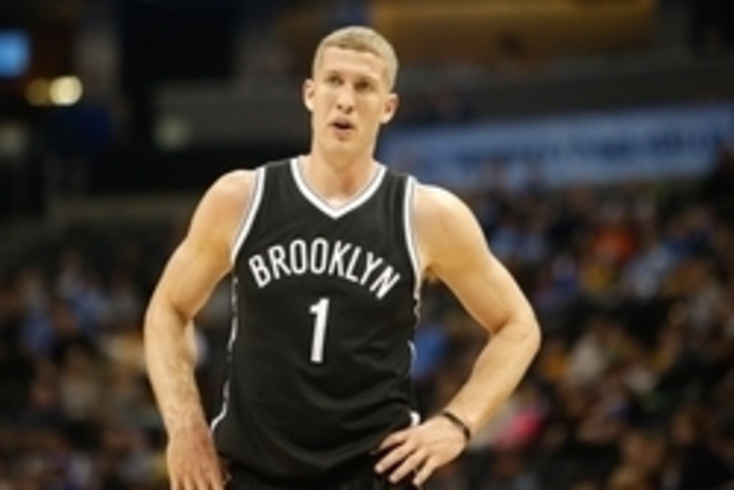 Feb 23, 2015; Denver, CO, USA; Brooklyn Nets center Mason Plumlee (1) during the game against the Denver Nuggets at Pepsi Center.  Mandatory Credit: Chris Humphreys-USA TODAY Sports