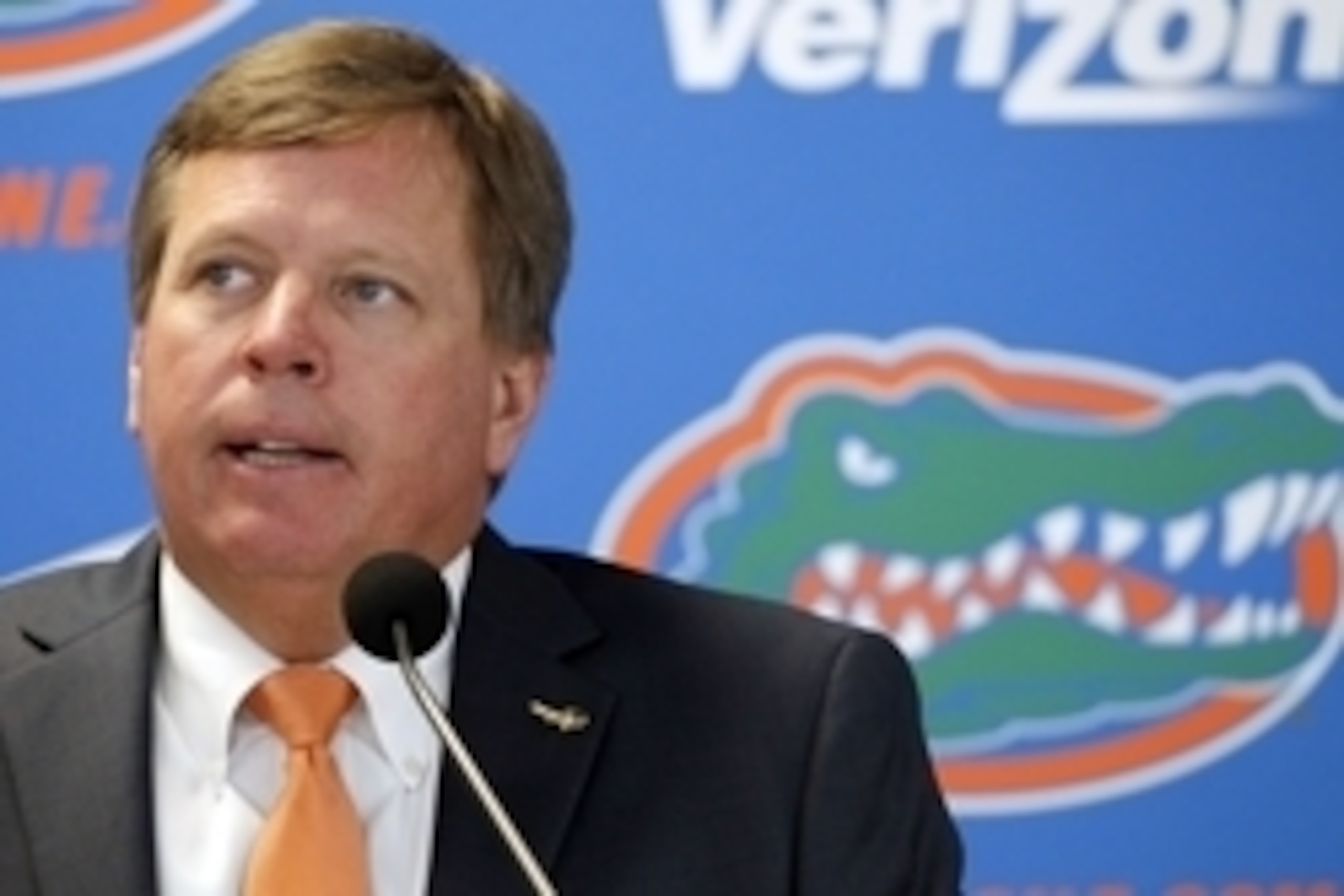 Dec 6, 2014; Gainesville, FL, USA; Florida Gators head coach Jim McElwain is introduced as head coach during a press conference at Ben Hill Griffin Stadium. Mandatory Credit: Kim Klement-USA TODAY Sports