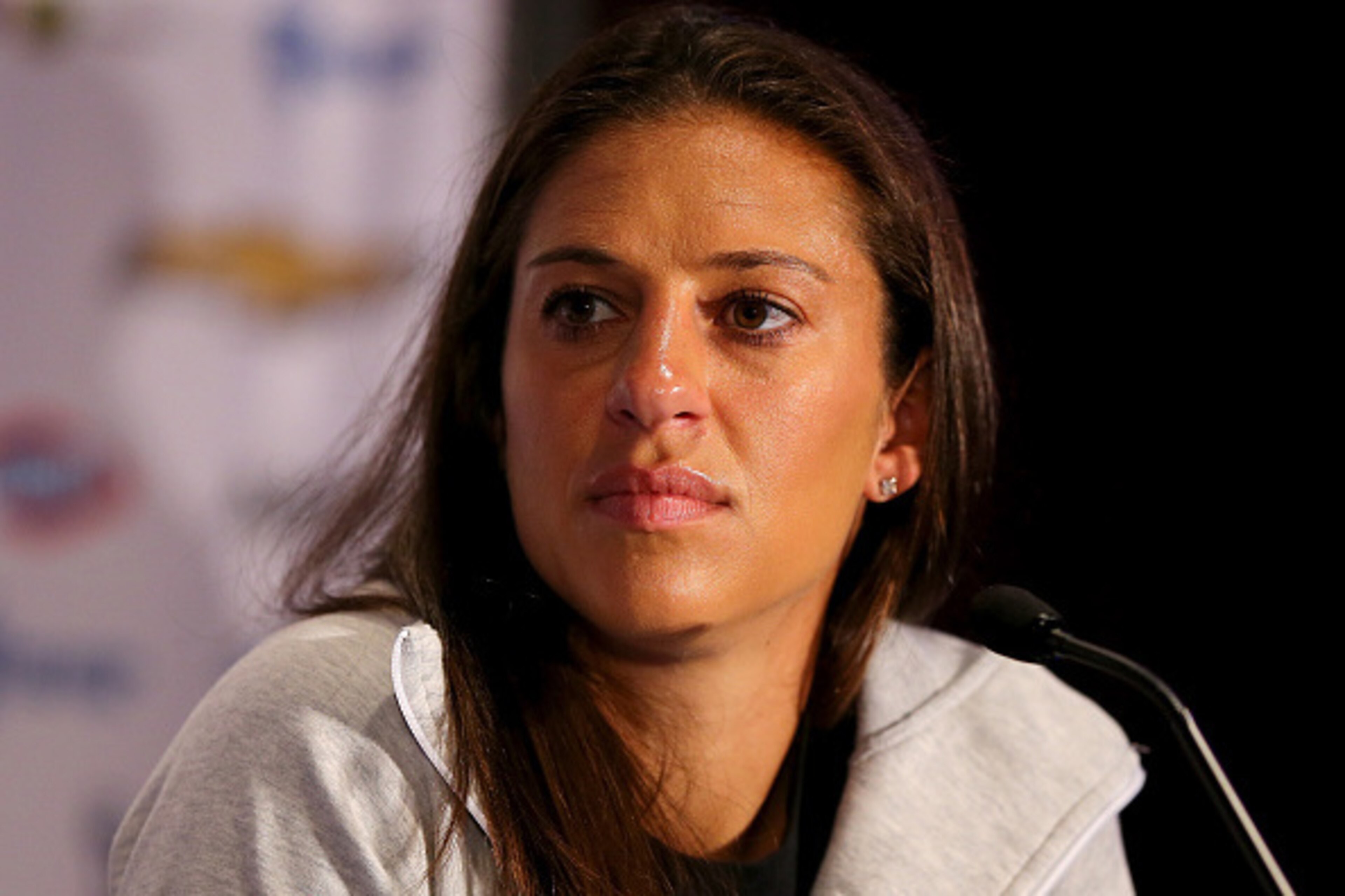 NEW YORK, NY - MAY 27:  Carli Lloyd answers questions during the United States Women's World Cup Media Day at Marriott Marquis Hotel on May 27, 2015 in New York City.  (Photo by Elsa/Getty Images)