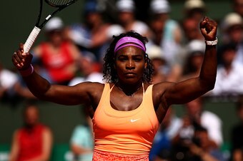 PARIS, FRANCE - JUNE 06:  Serena Williams of the United States celebrates a point during the Women's Singles Final against Lucie Safarova of Czech Repbulic on day fourteen of the 2015 French Open at Roland Garros on June 6, 2015 in Paris, France.  (Photo 