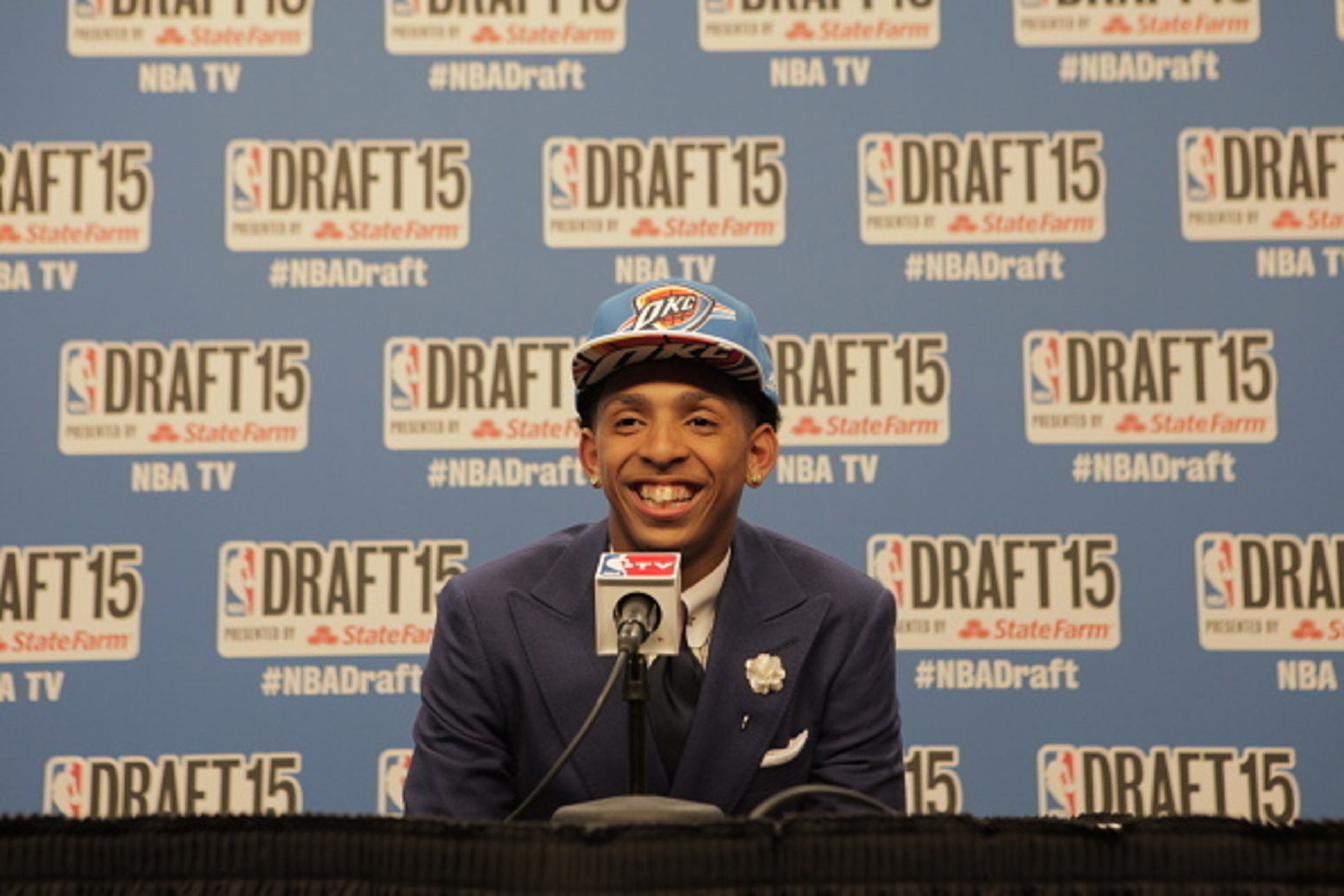 BROOKLYN, NY - JUNE 25:  Cameron Payne, the fourteenth overall pick of the NBA Draft by the Oklahoma City Thunder, speaks at a press conference during the 2015 NBA Draft on June 25, 2015 at Barclays Center in Brooklyn, New York. NOTE TO USER: User express