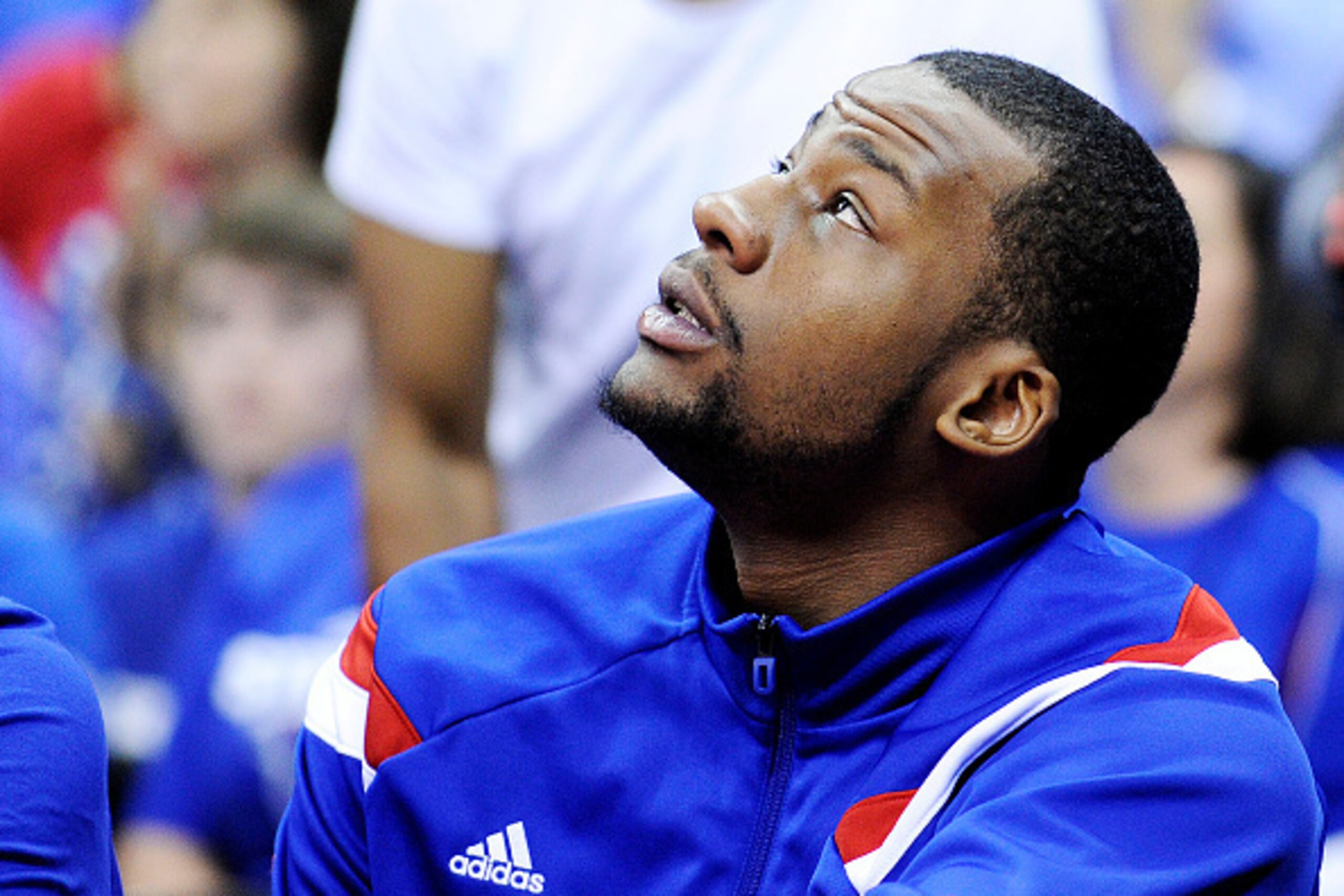 KANSAS CITY, MO - MARCH 13:  Cliff Alexander #2 of the Kansas Jayhawks sits on the bench against the Baylor Bears during a semifinal game of the 2015 Big 12 Basketball Tournament at Sprint Center on March 13, 2015 in Kansas City, Missouri.  (Photo by Ed Z