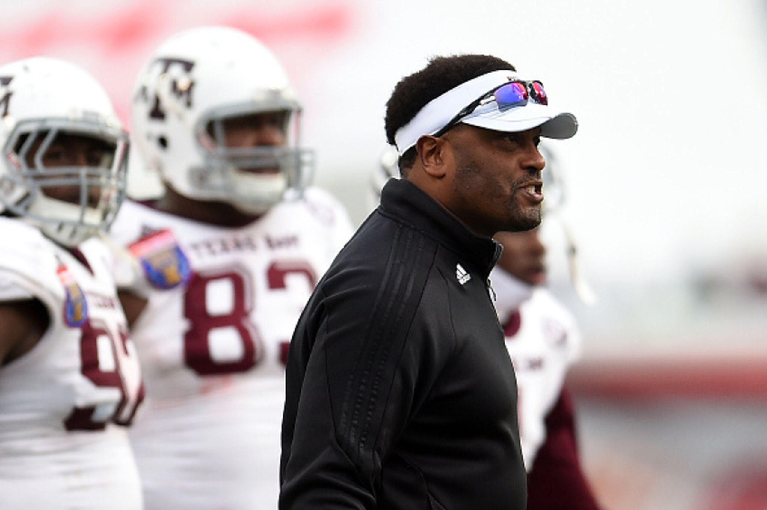 MEMPHIS, TN - DECEMBER 29:  Head coach Kevin Sumlin of the Texas A&M Aggies reacts to an official's call during the third quarter of the 56th annual Autozone Liberty Bowl against the West Virginia Mountaineers at Liberty Bowl Memorial Stadium on December 