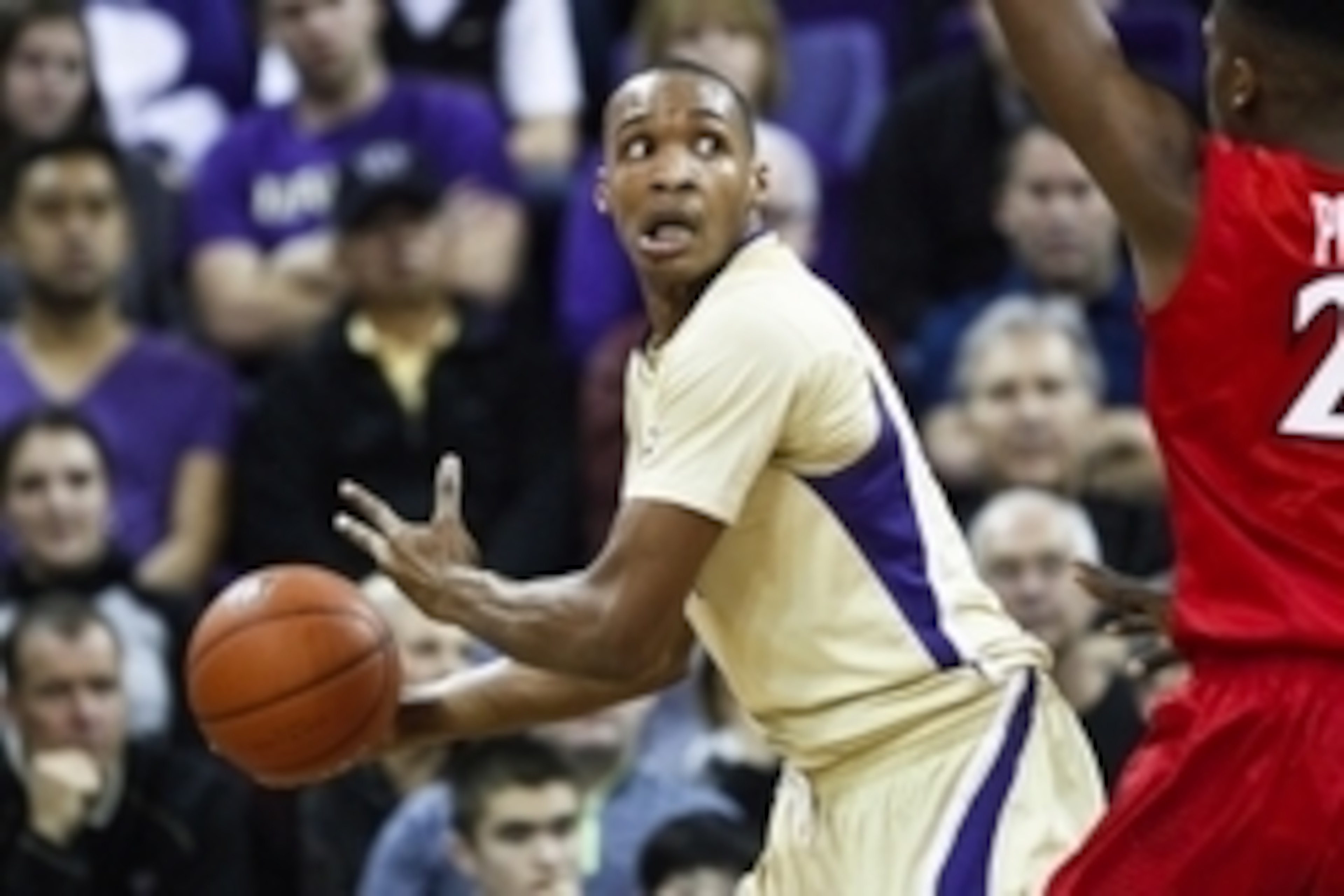 Dec 7, 2014; Seattle, WA, USA; Washington Huskies center Robert Upshaw (24) looks to pass under defensive pressure from the San Diego State Aztecs during the first half at Alaska Airlines Arena. Mandatory Credit: Joe Nicholson-USA TODAY Sports Dec 7, 2014; Seattle, WA, USA; Washington Huskies center Robert Upshaw (24) looks to pass under defensive pressure from the San Diego State Aztecs during the first half at Alaska Airlines Arena. Mandatory Credit: Joe Nicholson-USA TODAY Sports