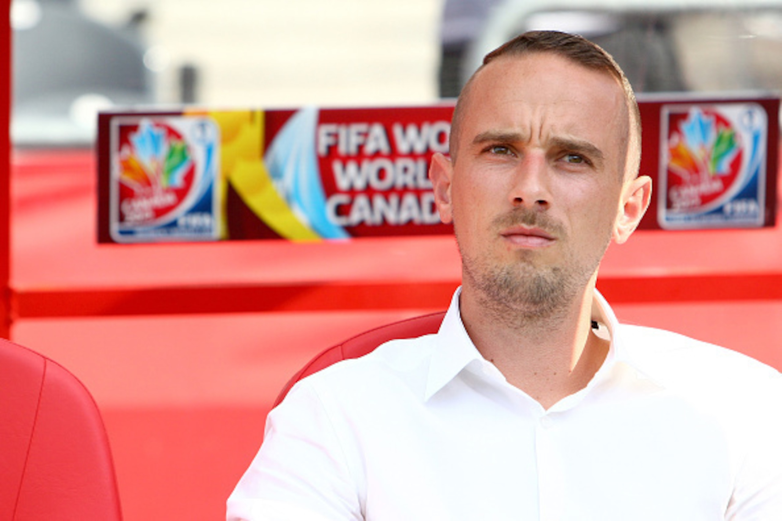 OTTAWA, ON - JUNE 22:  Head coach Mark Sampson of Team England looks on prior to a match against Norway during the FIFA Women's World Cup Canada 2015 round of 16 match between Norway and England at Lansdowne Stadium on June 22, 2015 in Ottawa, Canada.  (P