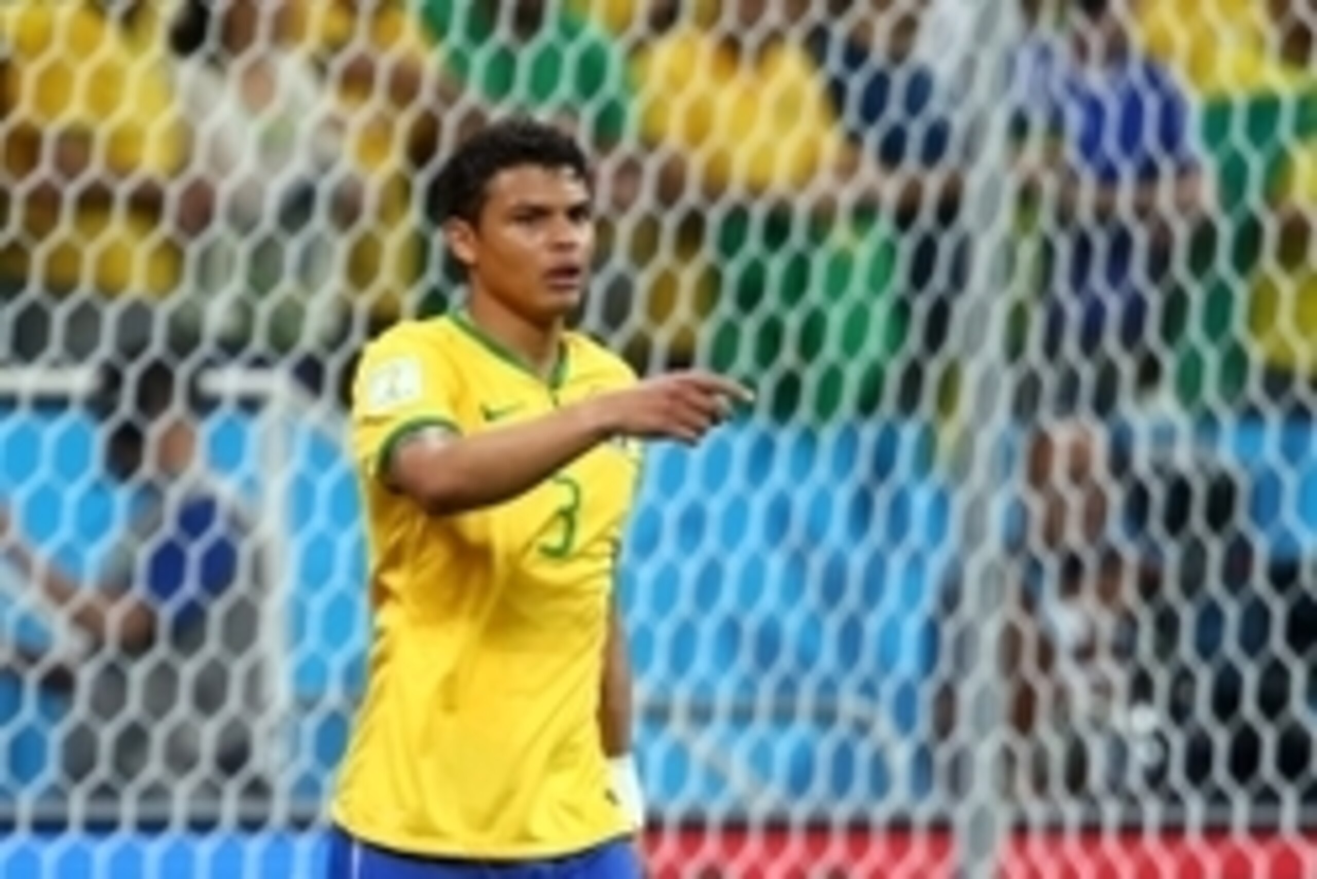 Jun 12, 2014; Sao Paulo, BRAZIL; Brazil defender Thiago Silva (3) reacts against Croatia in the opening game of the 2014 World Cup at Arena Corinthians. Brazil defeated Croatia 3-1. Mandatory Credit: Mark J. Rebilas-USA TODAY Sports