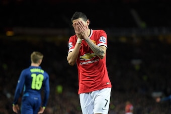 MANCHESTER, ENGLAND - MARCH 09:  Angel di Maria of Manchester United reacts during the FA Cup Quarter Final match between Manchester United and Arsenal at Old Trafford on March 9, 2015 in Manchester, England.  (Photo by Michael Regan/Getty Images)
