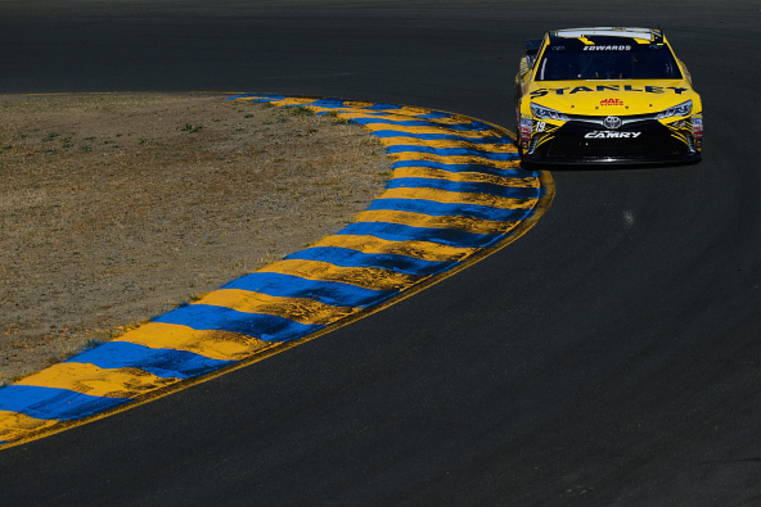 SONOMA, CA - JUNE 26:  Carl Edwards, driver of the #19 Stanley Toyota, practices for the NASCAR Sprint Cup Series Toyota/Save Mart 350 at Sonoma Raceway on June 26, 2015 in Sonoma, California.  (Photo by Robert Laberge/Getty Images)