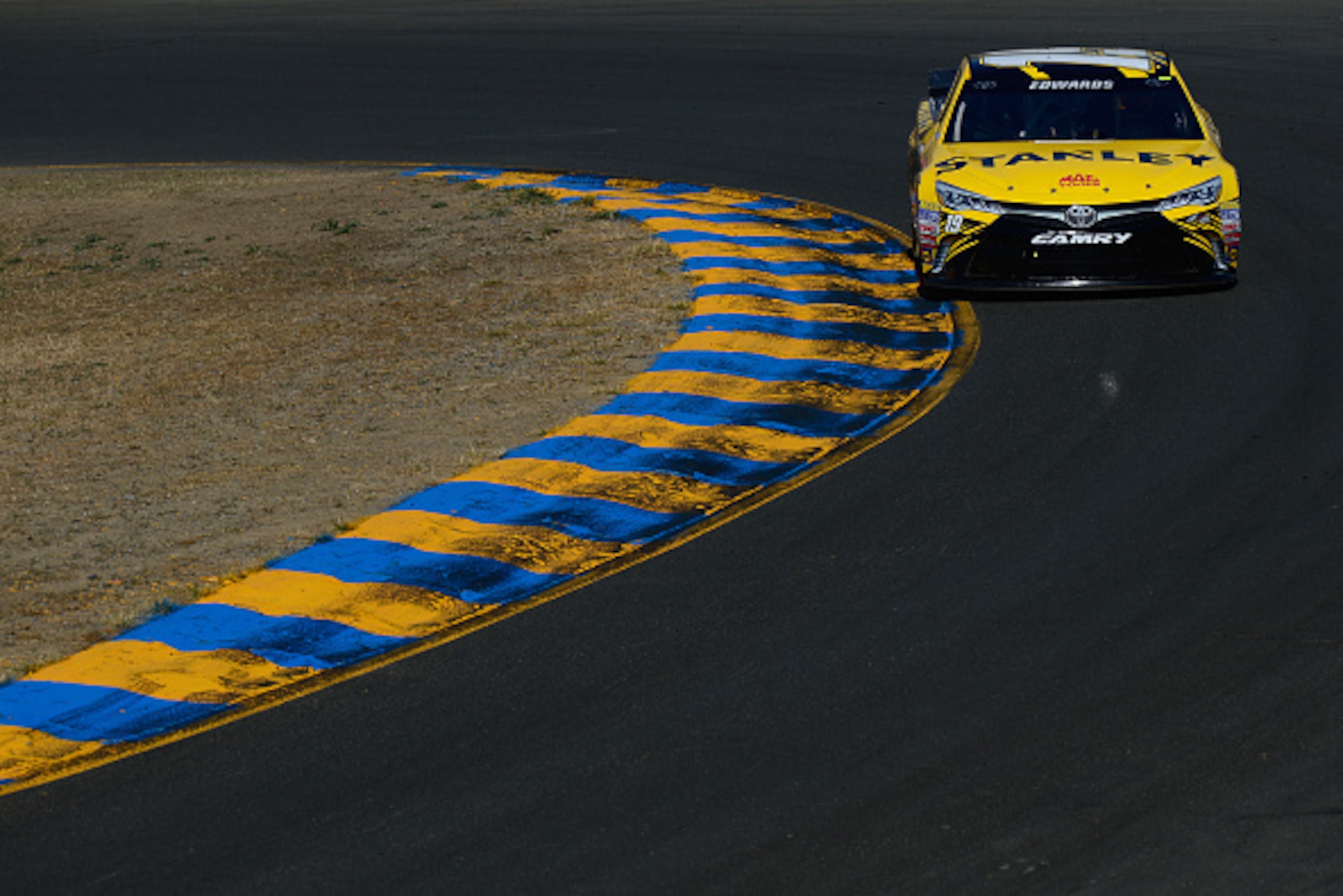 SONOMA, CA - JUNE 26:  Carl Edwards, driver of the #19 Stanley Toyota, practices for the NASCAR Sprint Cup Series Toyota/Save Mart 350 at Sonoma Raceway on June 26, 2015 in Sonoma, California.  (Photo by Robert Laberge/Getty Images)