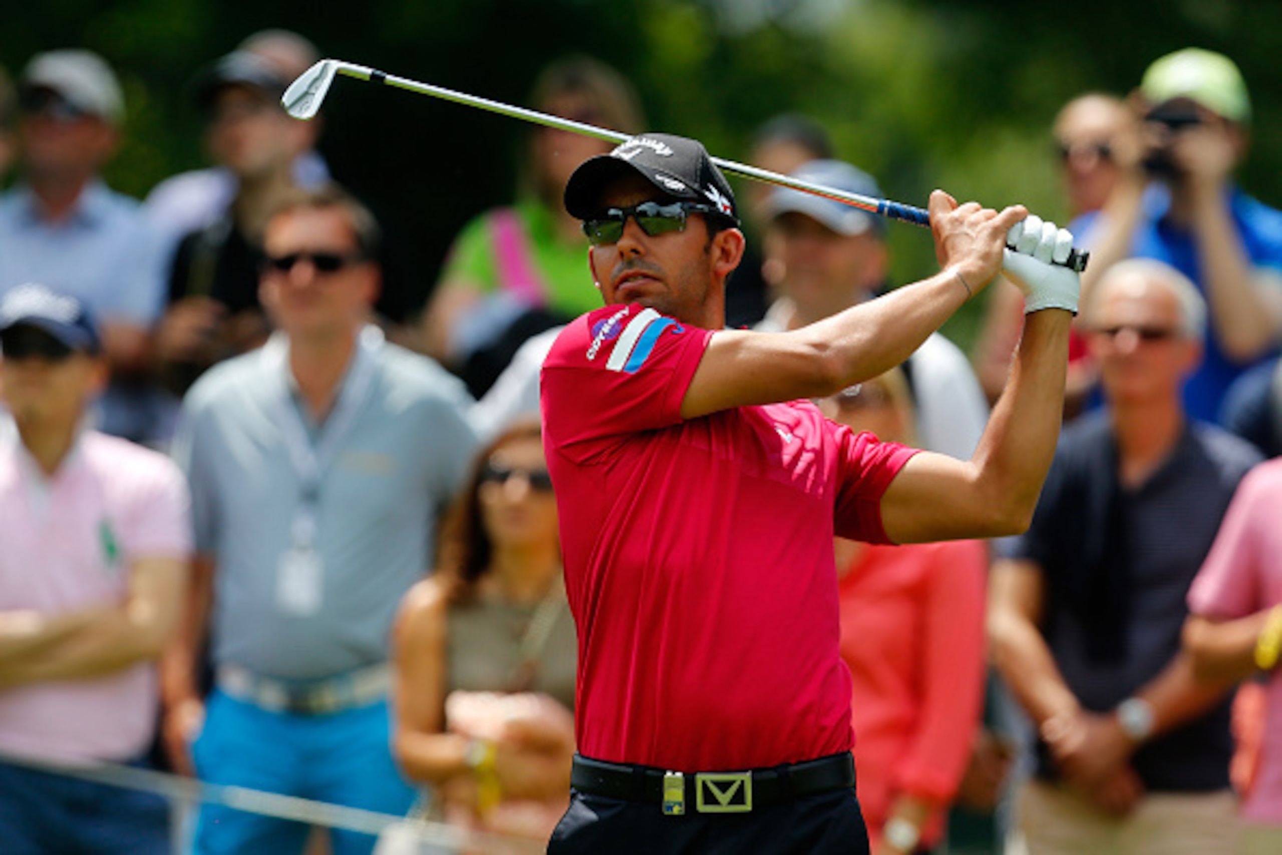MUNICH, GERMANY - JUNE 28: Pablo Larrazabal of Spain tees off during the BMW International Open day four at the Eichenried Golf Club on June 28, 2015 in Munich, Germany. (Photo by Paul Thomas/Getty Images)