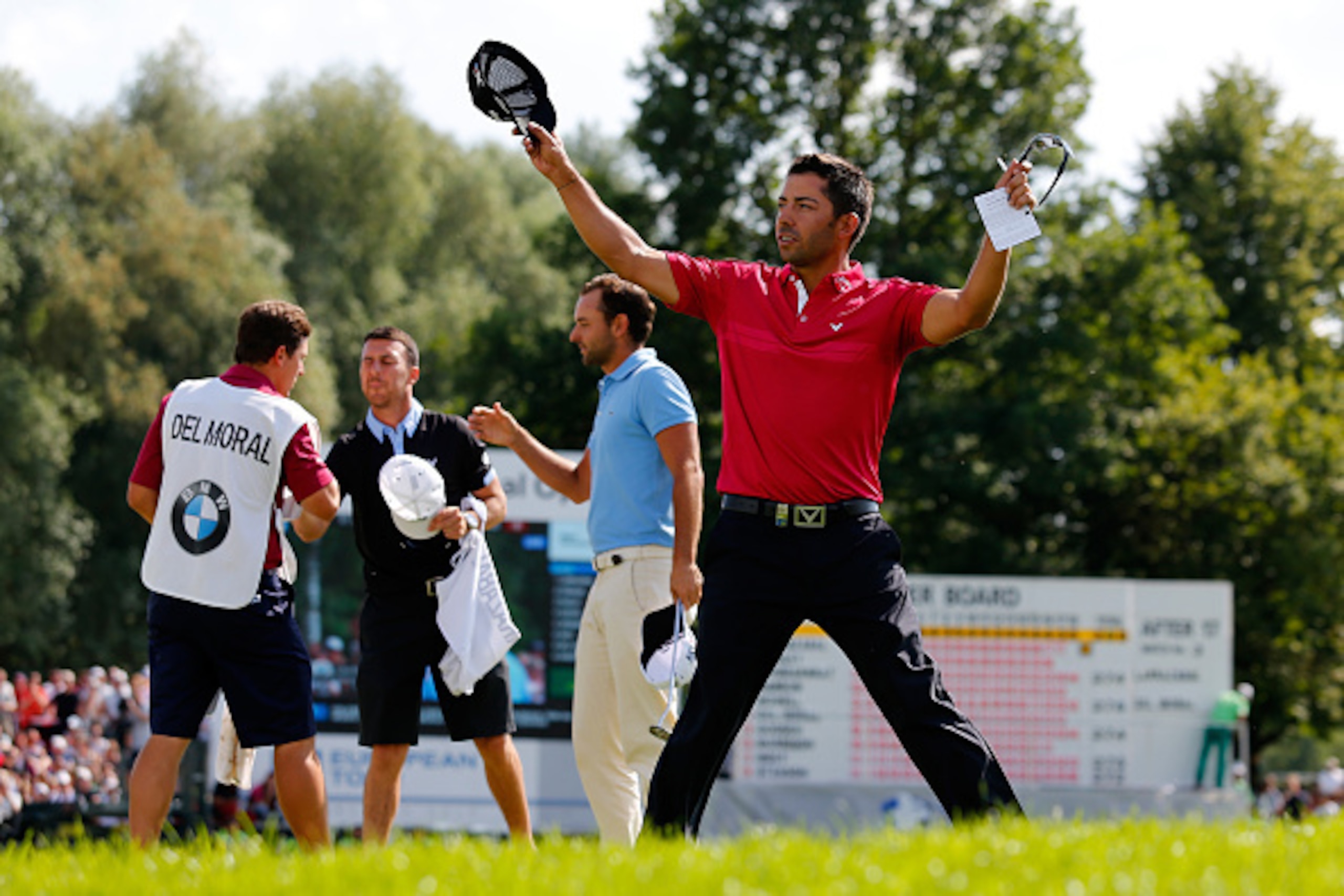 MUNICH, GERMANY - JUNE 28: Pablo Larrazabal of Spain gestures to the crowd on the 18th green during the BMW International Open day four at the Eichenried Golf Club on June 28, 2015 in Munich, Germany. (Photo by Paul Thomas/Getty Images)