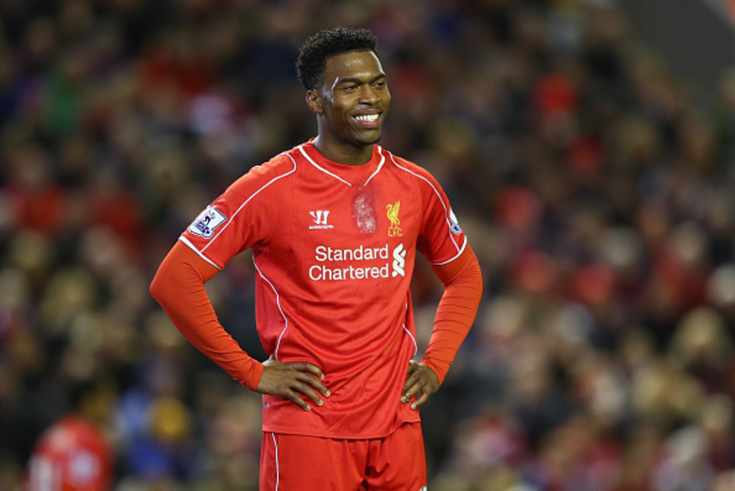 LIVERPOOL, ENGLAND - MARCH 04: Daniel Sturridge of Liverpool smiles during the Barclays Premier League match between Liverpool and Burnley at Anfield on March 4, 2015 in Liverpool, England. (Photo by Michael Steele/Getty Images) LIVERPOOL, ENGLAND - MARCH 04: Daniel Sturridge of Liverpool smiles during the Barclays Premier League match between Liverpool and Burnley at Anfield on March 4, 2015 in Liverpool, England. (Photo by Michael Steele/Getty Images)