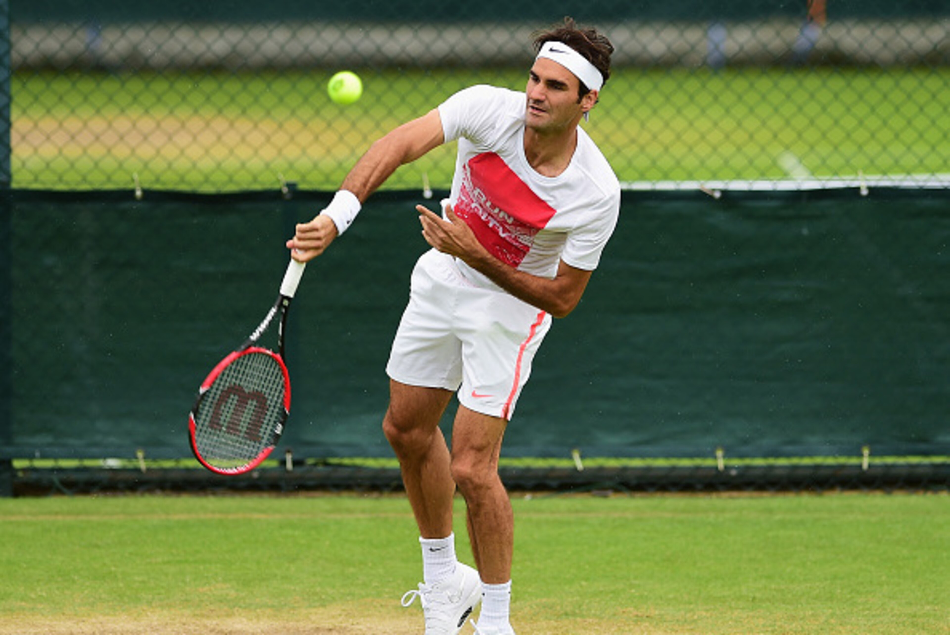 LONDON, ENGLAND - JUNE 28:  Roger Federer of Switzerland during a pratice session prior to the Wimbledon Lawn Tennis Championships at the All England Lawn Tennis and Croquet Club at Wimbledon on June 28, 2015 in London, England.  (Photo by Shaun Botterill