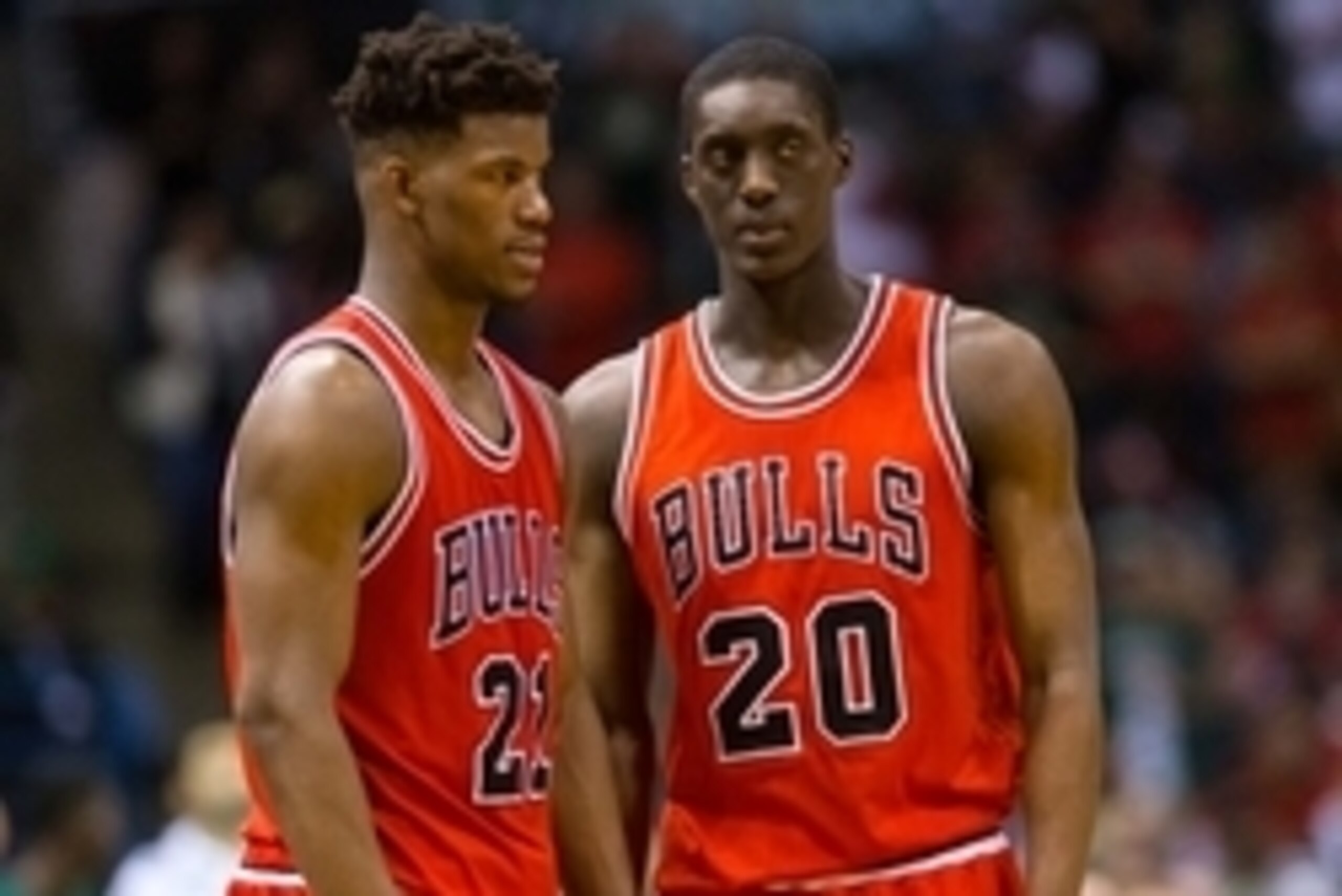 Apr 23, 2015; Milwaukee, WI, USA; Chicago Bulls guard Jimmy Butler (21) talks with forward Tony Snell (20) during game three of the first round of the NBA Playoffs against the Milwaukee Bucks at BMO Harris Bradley Center. Chicago won 113-106. Mandatory Apr 23, 2015; Milwaukee, WI, USA; Chicago Bulls guard Jimmy Butler (21) talks with forward Tony Snell (20) during game three of the first round of the NBA Playoffs against the Milwaukee Bucks at BMO Harris Bradley Center. Chicago won 113-106. Mandatory