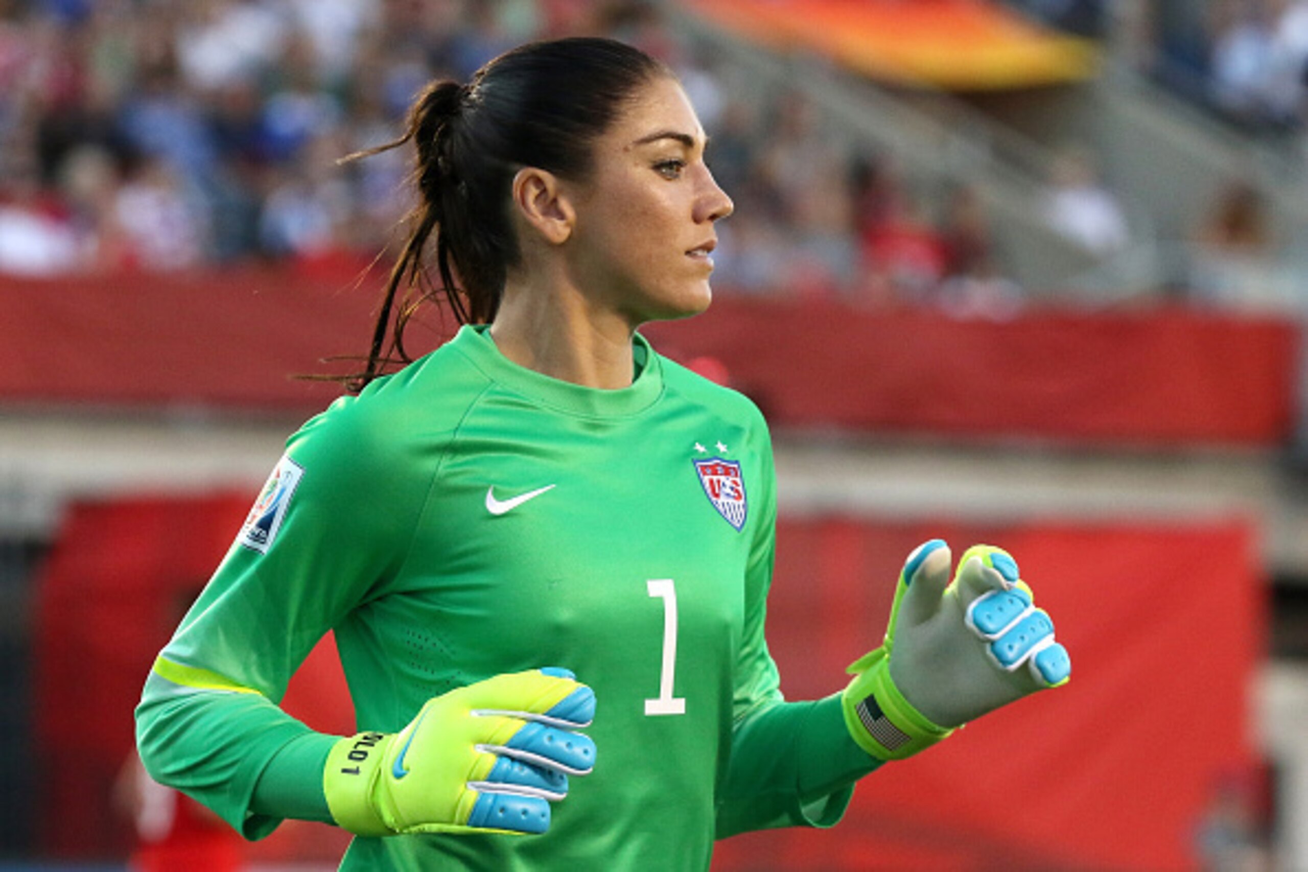 OTTAWA, ON - JUNE 26: Hope Solo #1 of the United States looks on in the first half against China in the FIFA Women's World Cup 2015 Quarter Final match at Lansdowne Stadium on June 26, 2015 in Ottawa, Canada.  (Photo by Andre Ringuette/Freestyle Photo/Get