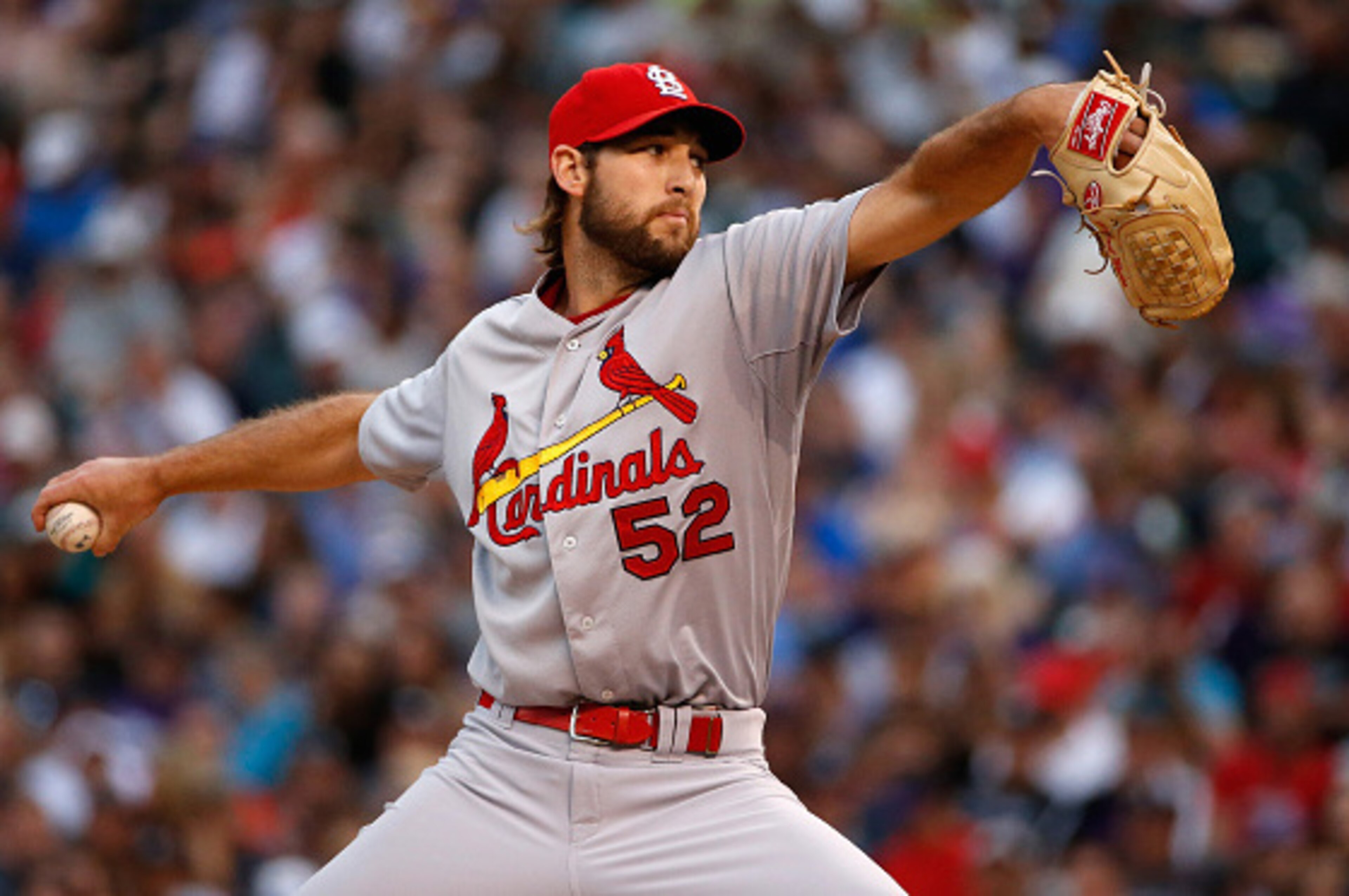 DENVER, CO - JUNE 09:  Starting pitcher Michael Wacha #52 of the St. Louis Cardinals delivers against the Colorado Rockies at Coors Field on June 9, 2015 in Denver, Colorado.  (Photo by Doug Pensinger/Getty Images)