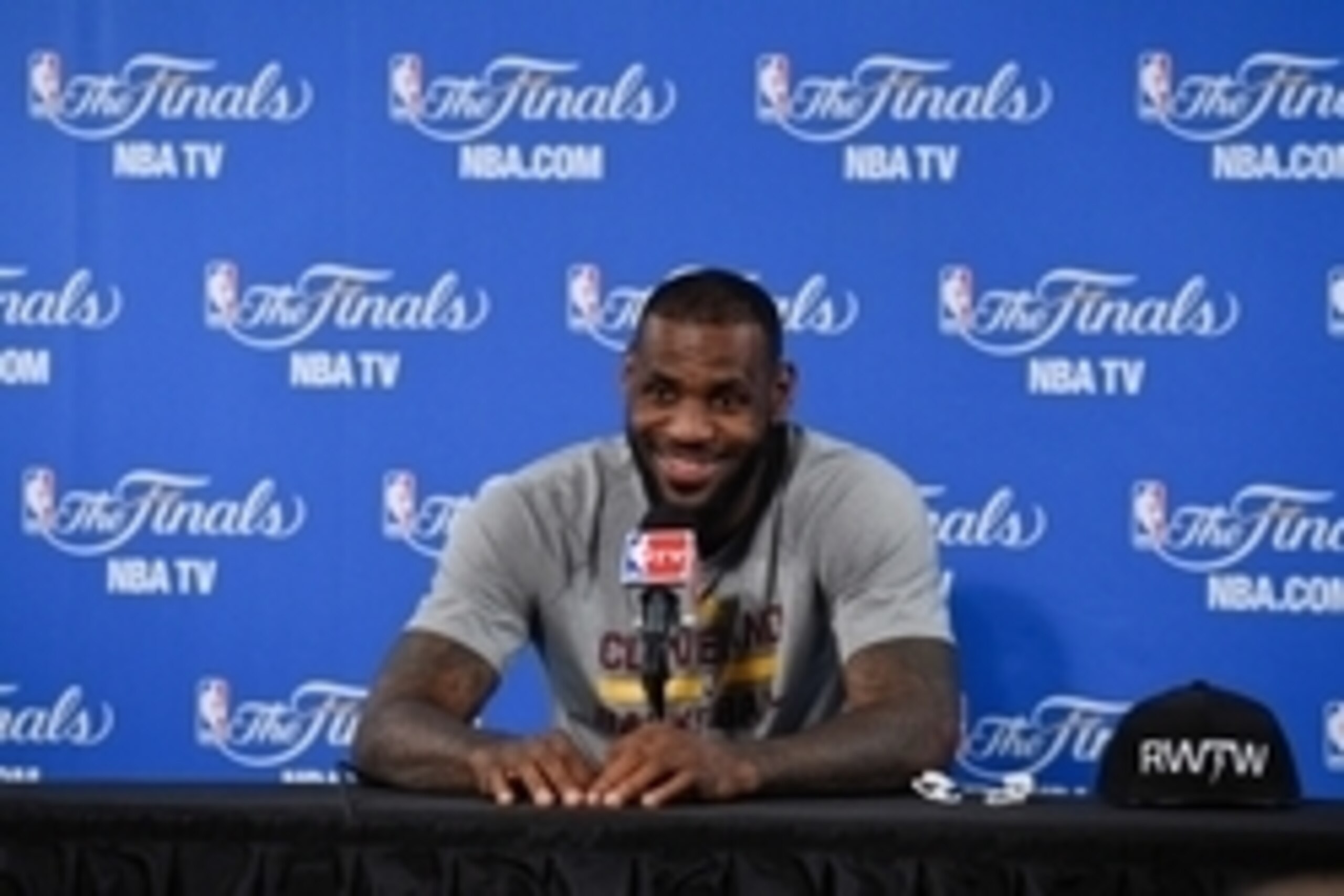 June 3, 2015; Oakland, CA, USA; Cleveland Cavaliers forward LeBron James (23) addresses the media in a press conference during practice prior to the NBA Finals at Oracle Arena. Mandatory Credit: Kyle Terada-USA TODAY Sports