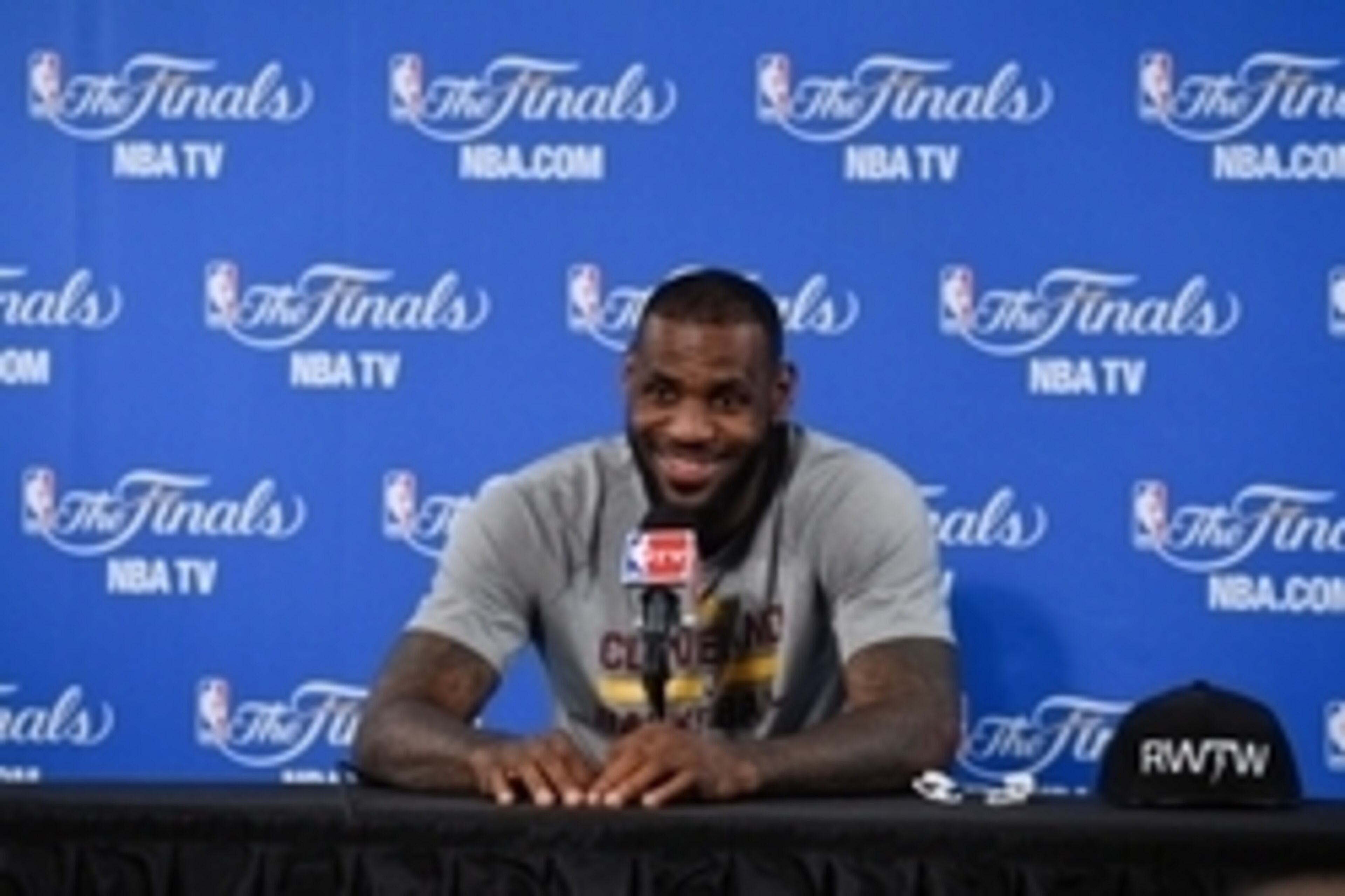 June 3, 2015; Oakland, CA, USA; Cleveland Cavaliers forward LeBron James (23) addresses the media in a press conference during practice prior to the NBA Finals at Oracle Arena. Mandatory Credit: Kyle Terada-USA TODAY Sports