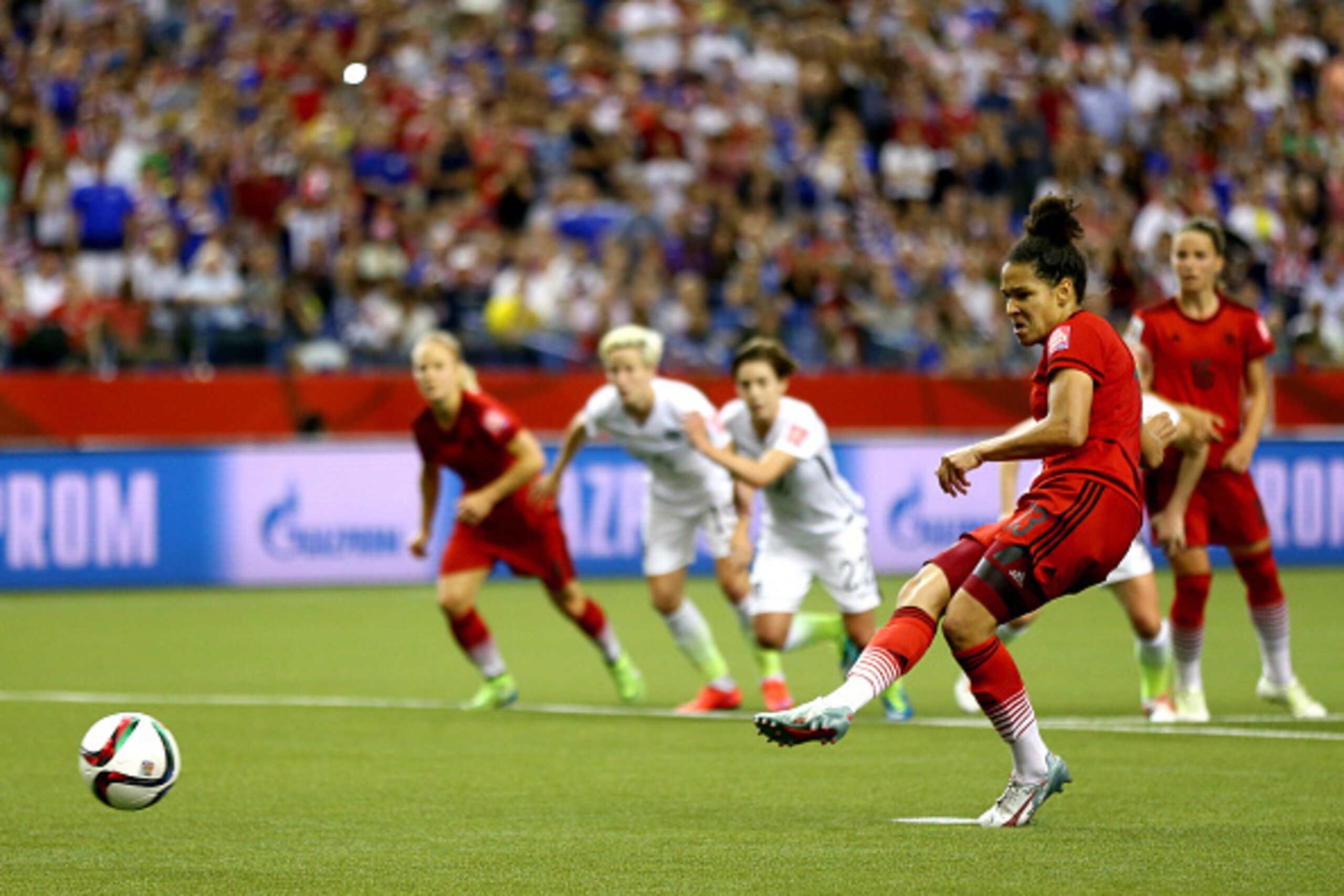 MONTREAL, QC - JUNE 30: Celia Sasic #13 of Germany misses a penalty kick against the United States in the second half in the FIFA Women's World Cup 2015 Semi-Final Match at Olympic Stadium on June 30, 2015 in Montreal, Canada. (Photo by Elsa/Getty Image MONTREAL, QC - JUNE 30: Celia Sasic #13 of Germany misses a penalty kick against the United States in the second half in the FIFA Women's World Cup 2015 Semi-Final Match at Olympic Stadium on June 30, 2015 in Montreal, Canada. (Photo by Elsa/Getty Image