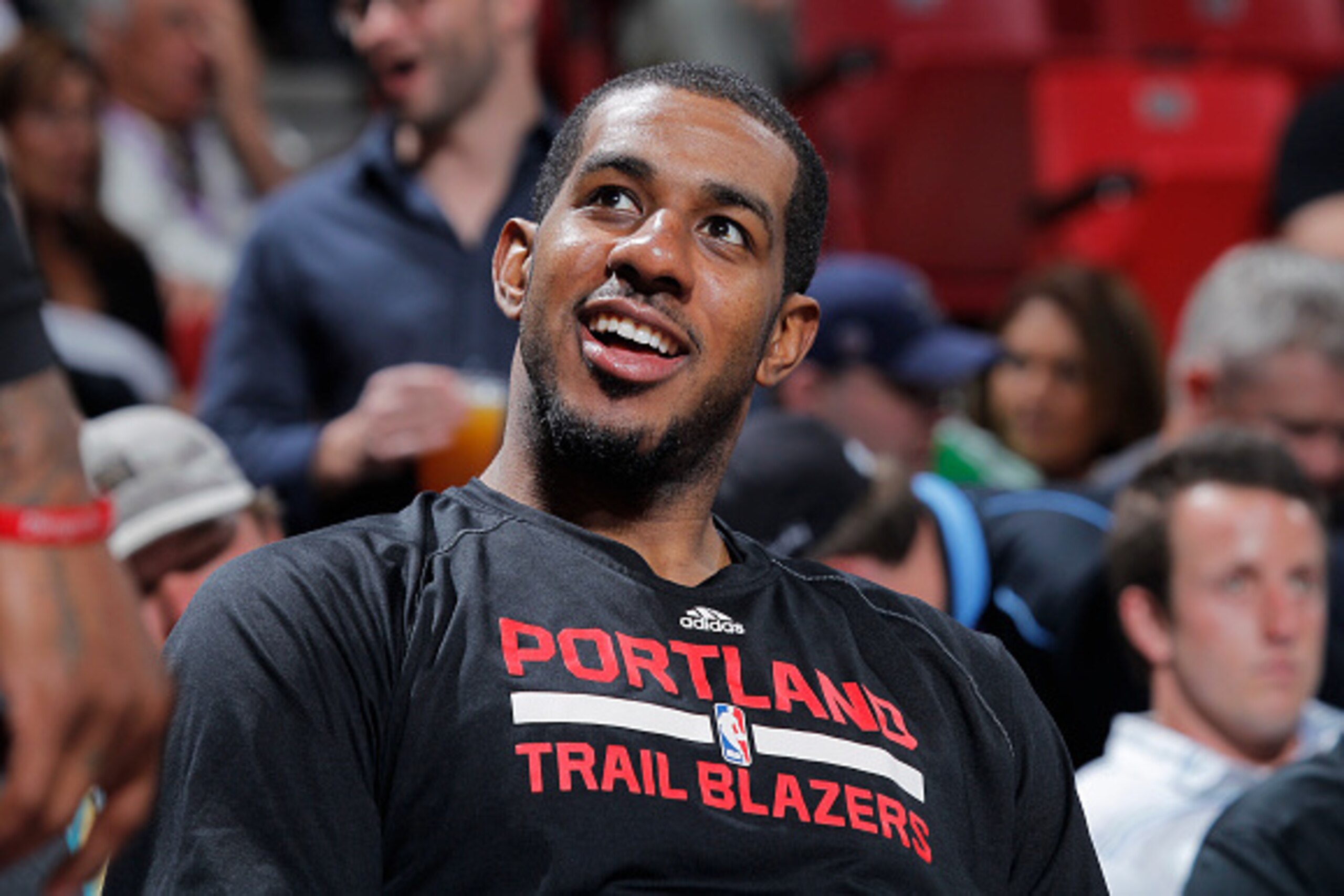 SACRAMENTO, CA - MARCH 1: LaMarcus Aldridge #12 of the Portland Trail Blazers looks on during the game against the Sacramento Kings on March 1, 2015 at Sleep Train Arena in Sacramento, California. NOTE TO USER: User expressly acknowledges and agrees that,