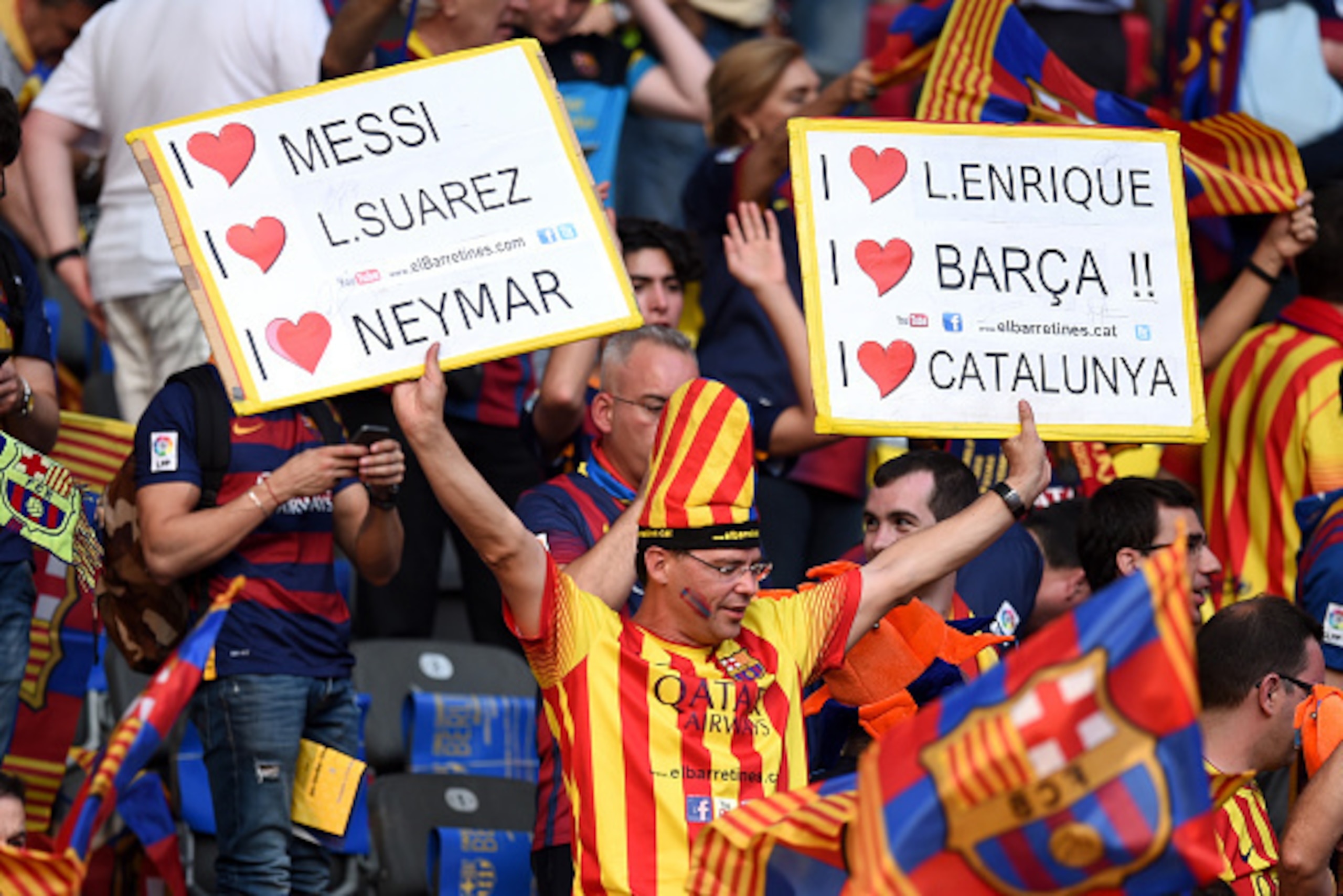 BERLIN, GERMANY - JUNE 06: A Barcelona fan shows support for his team prior to the UEFA Champions League Final between Juventus and FC Barcelona at Olympiastadion on June 6, 2015 in Berlin, Germany.  (Photo by Matthias Hangst/Getty Images)