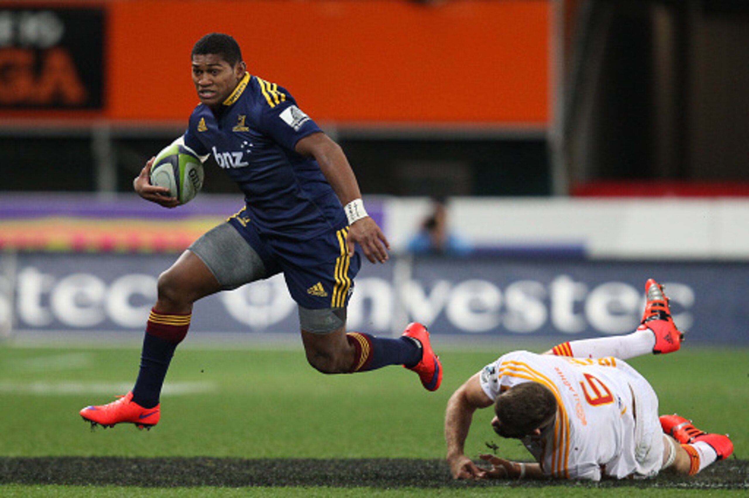 DUNEDIN, NEW ZEALAND - JUNE 20: Waisake Naholo of the Highlanders on the attack during the Super Rugby Qualifying Final match between the Highlanders and the Chiefs at Forsyth Barr Stadium on June 20, 2015 in Dunedin, New Zealand.  (Photo by Rob Jefferies