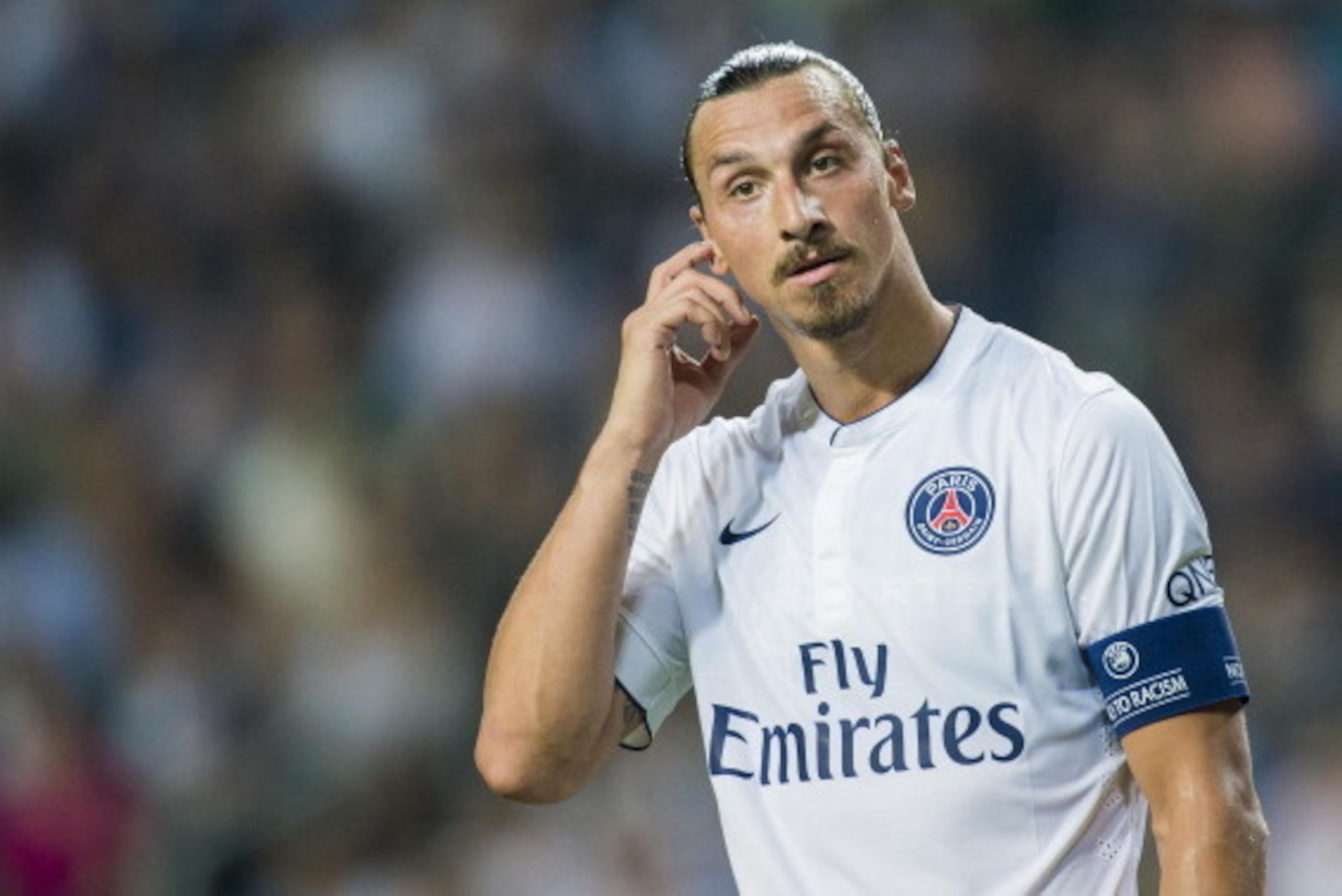 HONG KONG - JULY 29: Zlatan Ibrahimovic of Paris Saint-Germain reacts during the friendly match between Kitchee and Paris Saint-Germain at Hong Kong Stadium on July 29, 2014 in Hong Kong, Hong Kong. (Photo by Victor Fraile/Getty Images) HONG KONG - JULY 29: Zlatan Ibrahimovic of Paris Saint-Germain reacts during the friendly match between Kitchee and Paris Saint-Germain at Hong Kong Stadium on July 29, 2014 in Hong Kong, Hong Kong. (Photo by Victor Fraile/Getty Images)