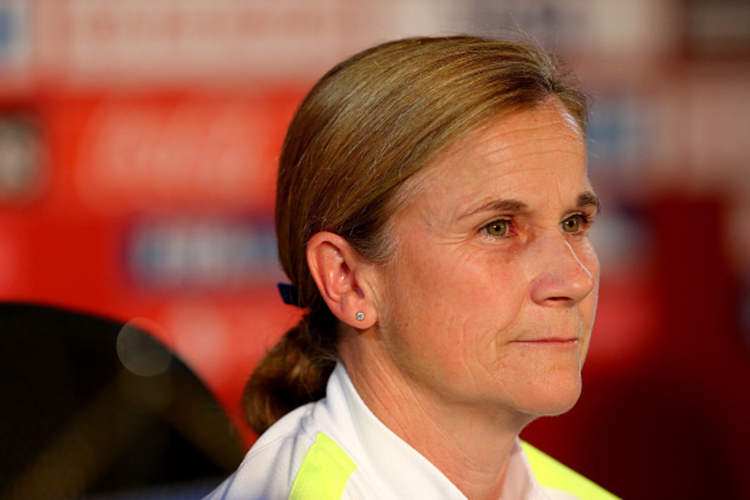 MONTREAL, QC - JUNE 29:  Head coach Jill Ellis of the U.S. answers questions during a news conference at Olympic Stadium on June 29, 2015 in Montreal, Canada.  (Photo by Elsa/Getty Images)