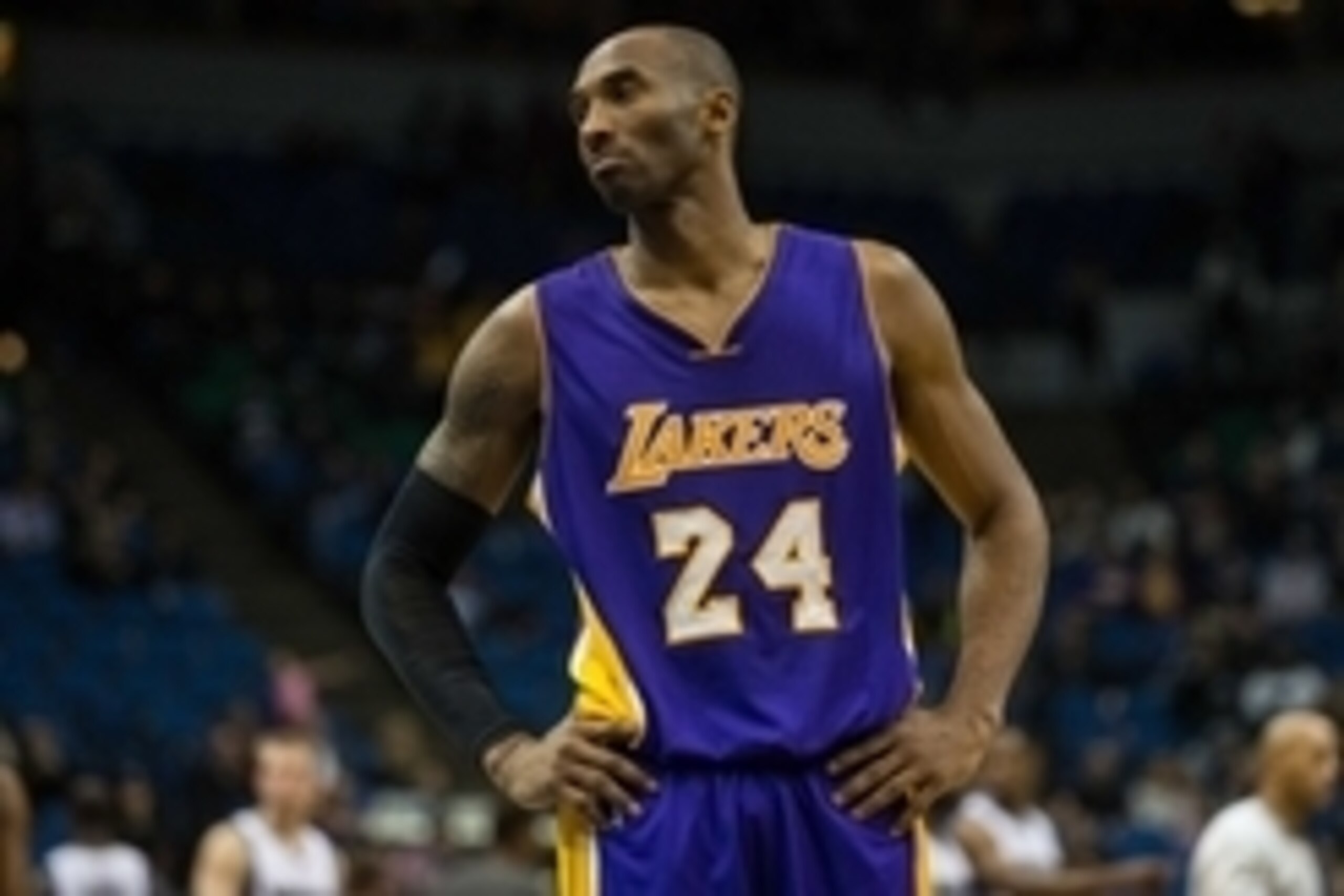 Dec 14, 2014; Minneapolis, MN, USA; Los Angeles Lakers guard Kobe Bryant (24) looks on against the Minnesota Timberwolves at Target Center. The Lakers defeated the Timberwolves 100-94. Mandatory Credit: Brace Hemmelgarn-USA TODAY Sports