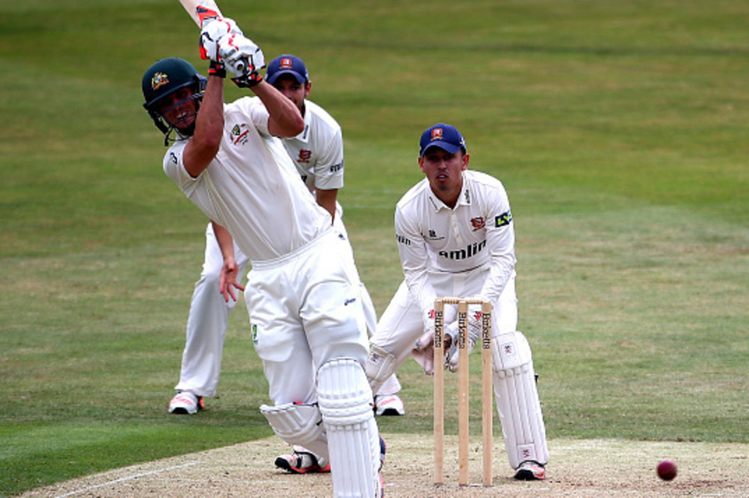CHELMSFORD, ENGLAND - JULY 01: Mitchell Marsh of Australia hits out during day one of the tour match between Essex and Australia at The Ford County Ground on July 01, 2015 in Chelmsford, England. (Photo by Charlie Crowhurst/Getty Images) CHELMSFORD, ENGLAND - JULY 01: Mitchell Marsh of Australia hits out during day one of the tour match between Essex and Australia at The Ford County Ground on July 01, 2015 in Chelmsford, England. (Photo by Charlie Crowhurst/Getty Images)